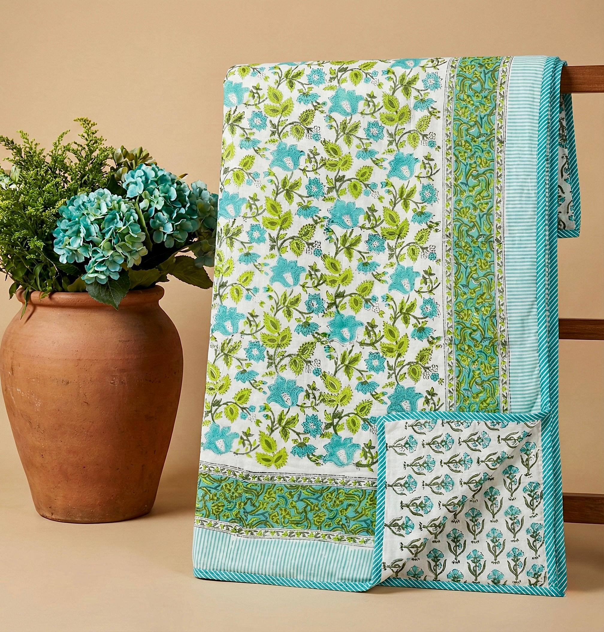 Handblock printed pure mulmul cotton all weather double dohars (90x108 inches)