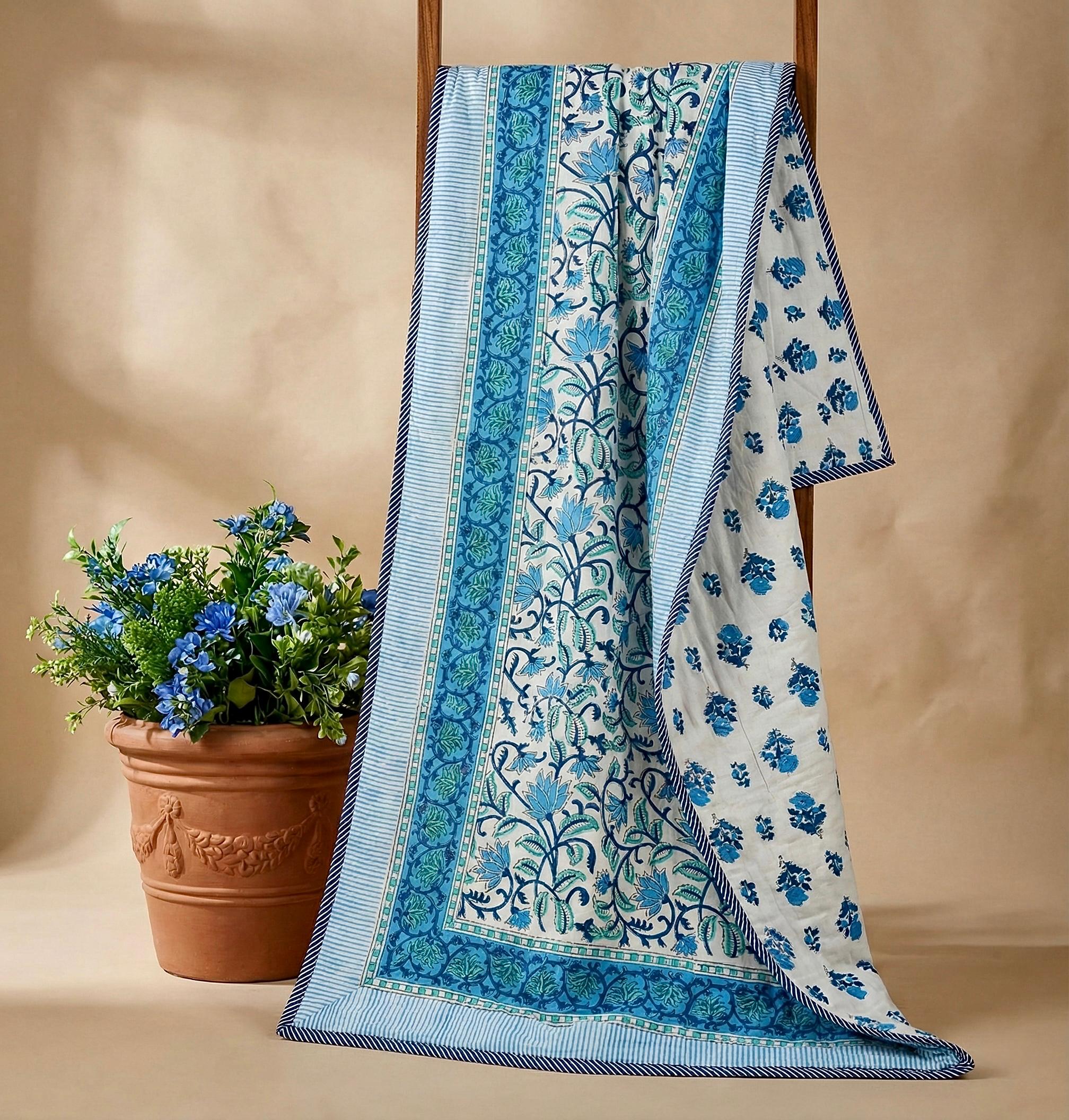 Handblock printed pure mulmul cotton all weather double dohars (90x108 inches)