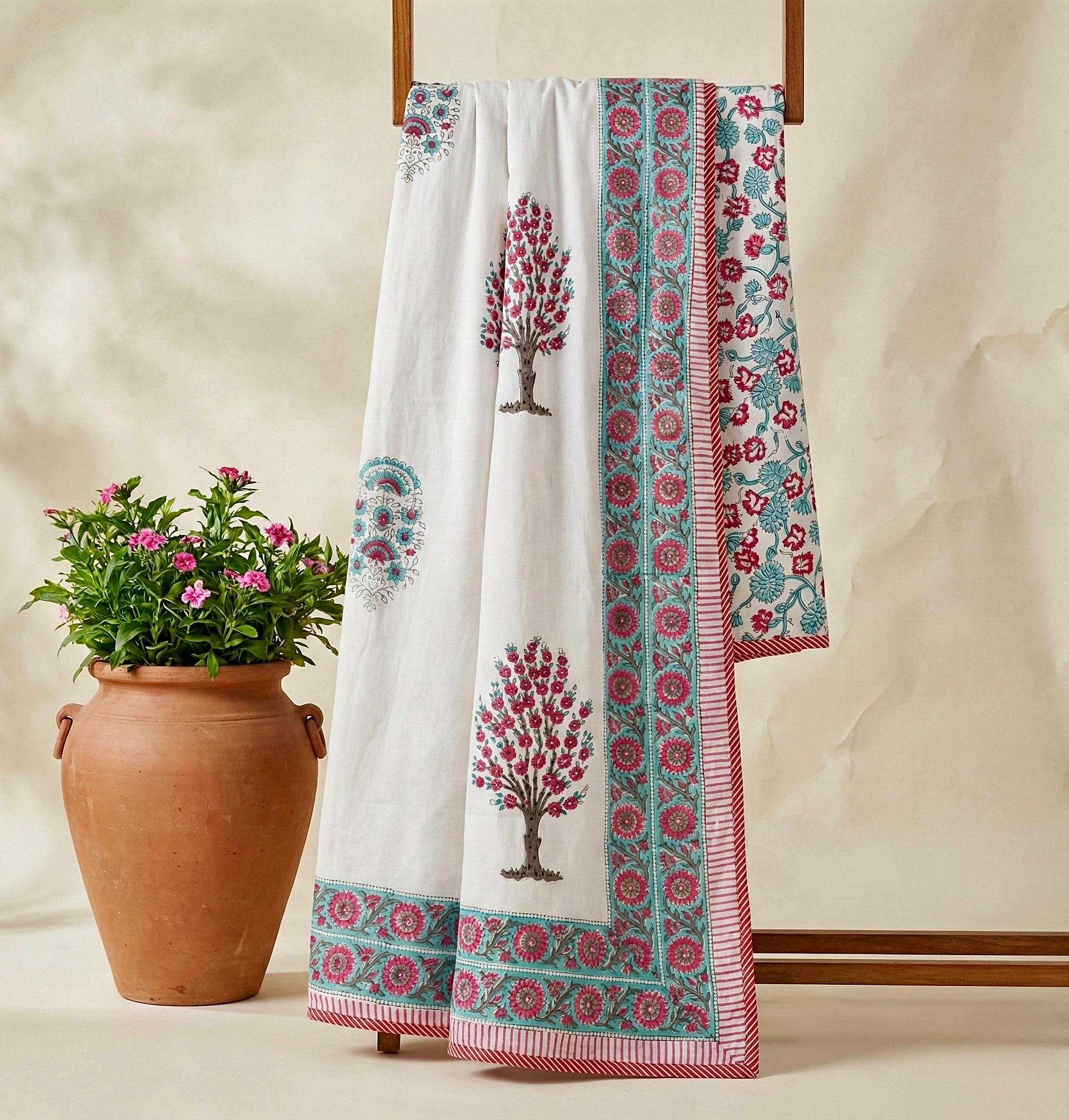 Handblock printed pure mulmul cotton all weather double dohars (90x108 inches)