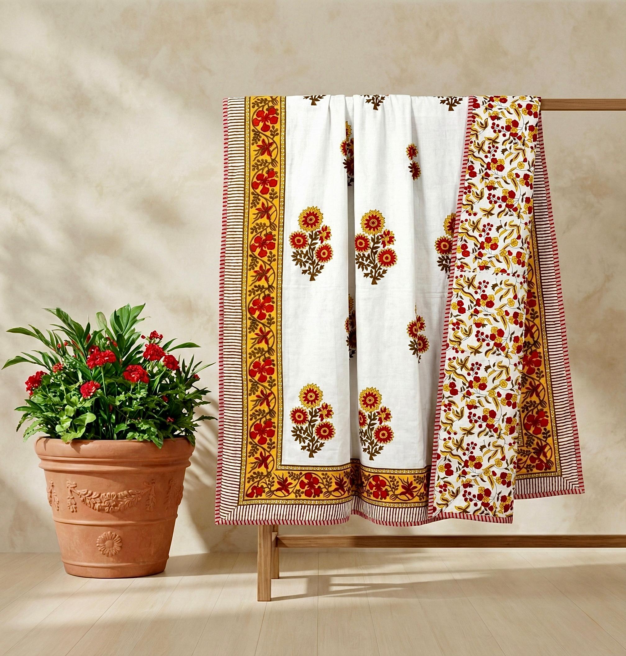 Handblock printed pure mulmul cotton all weather double dohars (90x108 inches)