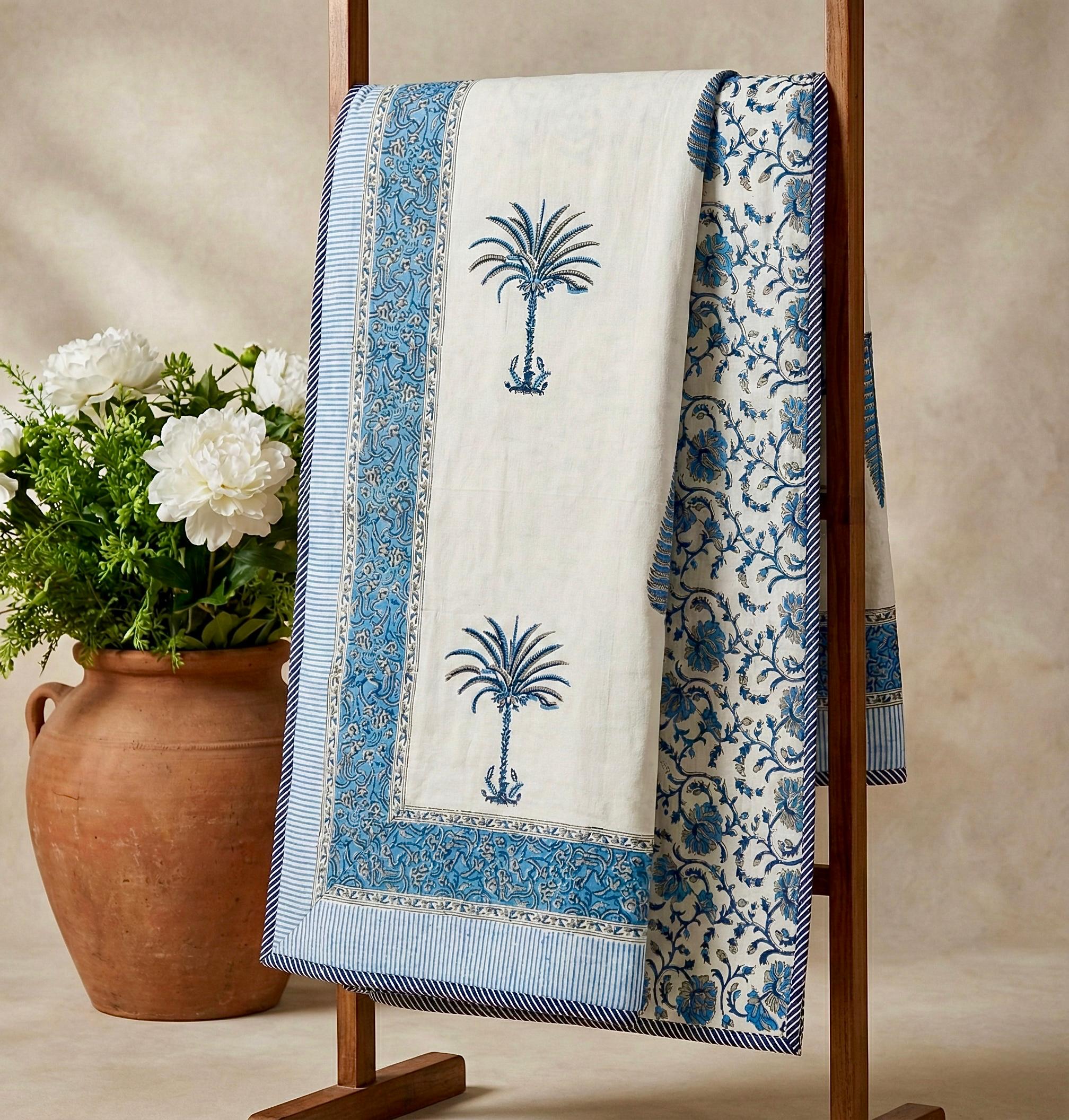 Handblock printed pure mulmul cotton all weather double dohars (90x108 inches)