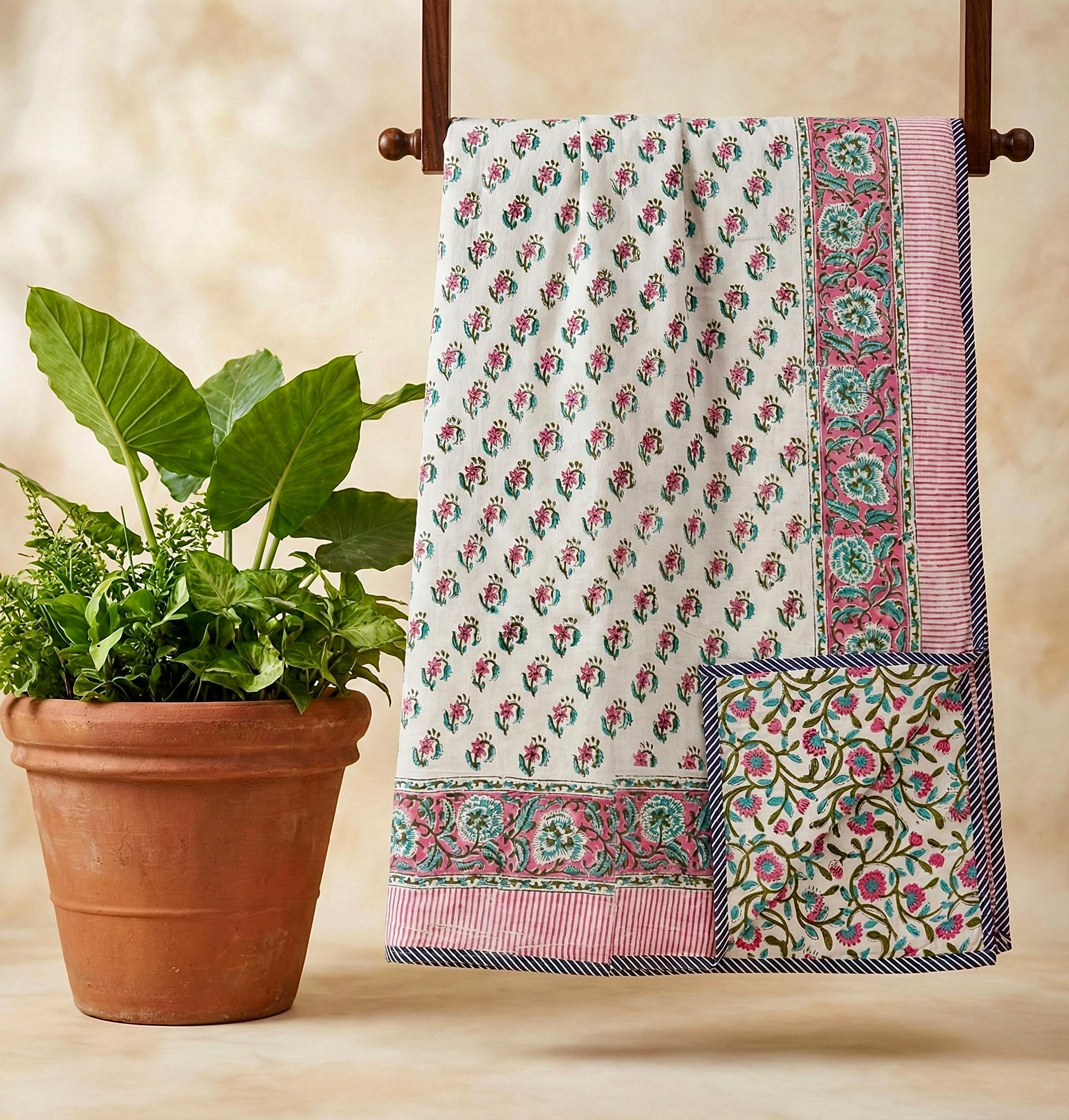 Handblock printed pure mulmul cotton all weather double dohars (90x108 inches)