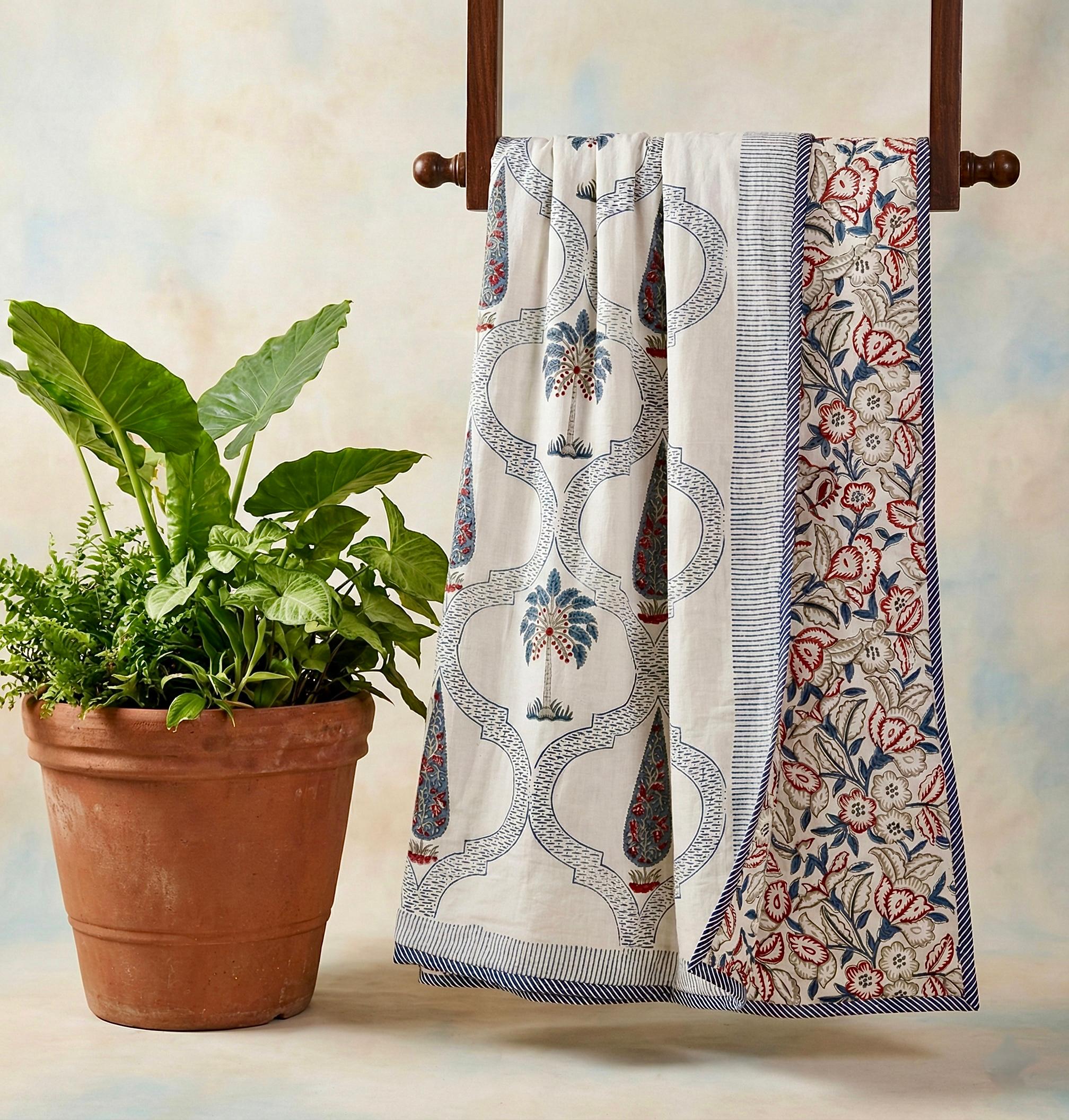 Handblock printed pure mulmul cotton all weather double dohars (90x108 inches)