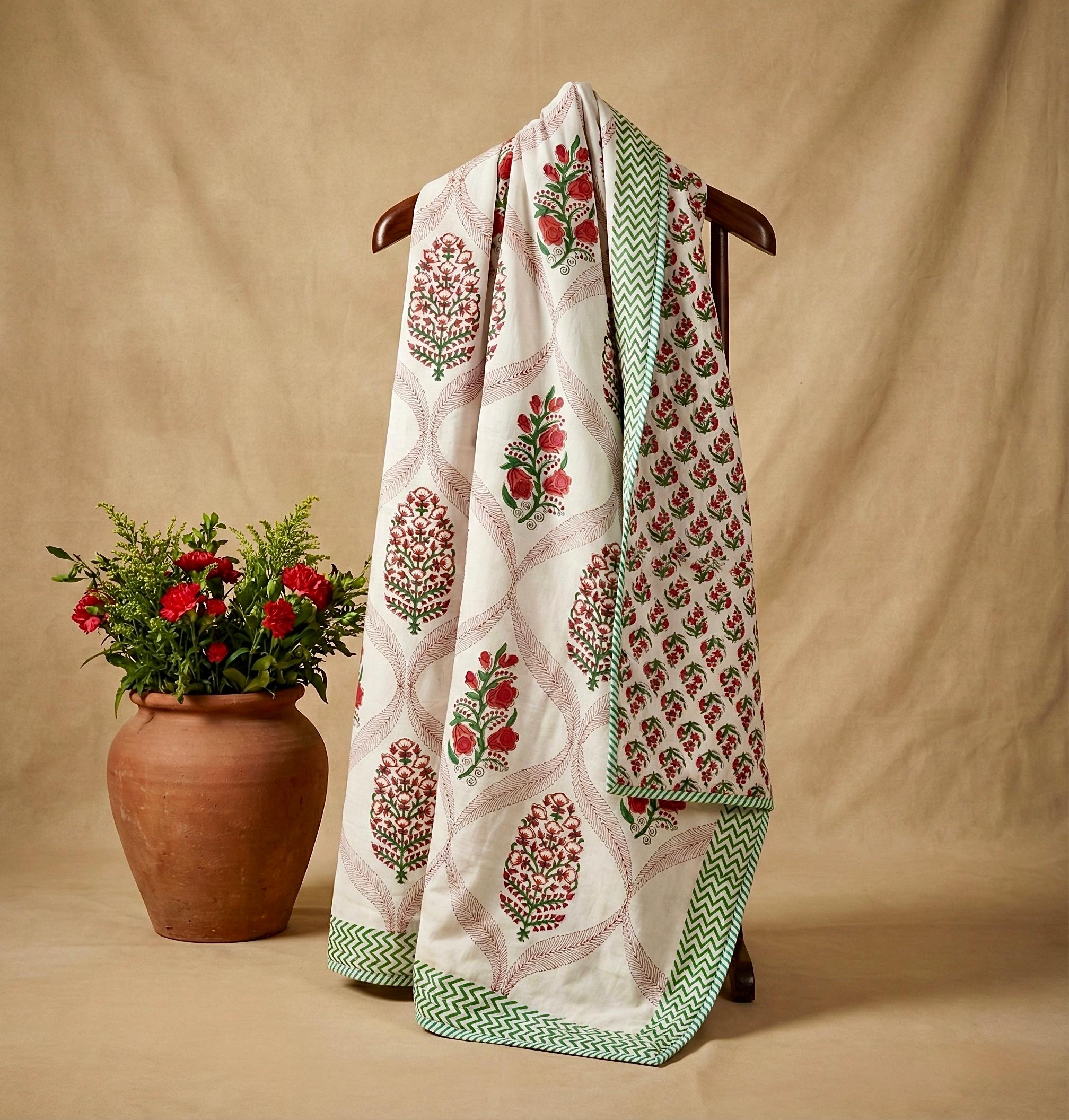 Handblock printed pure mulmul cotton all weather double dohars (90x108 inches)