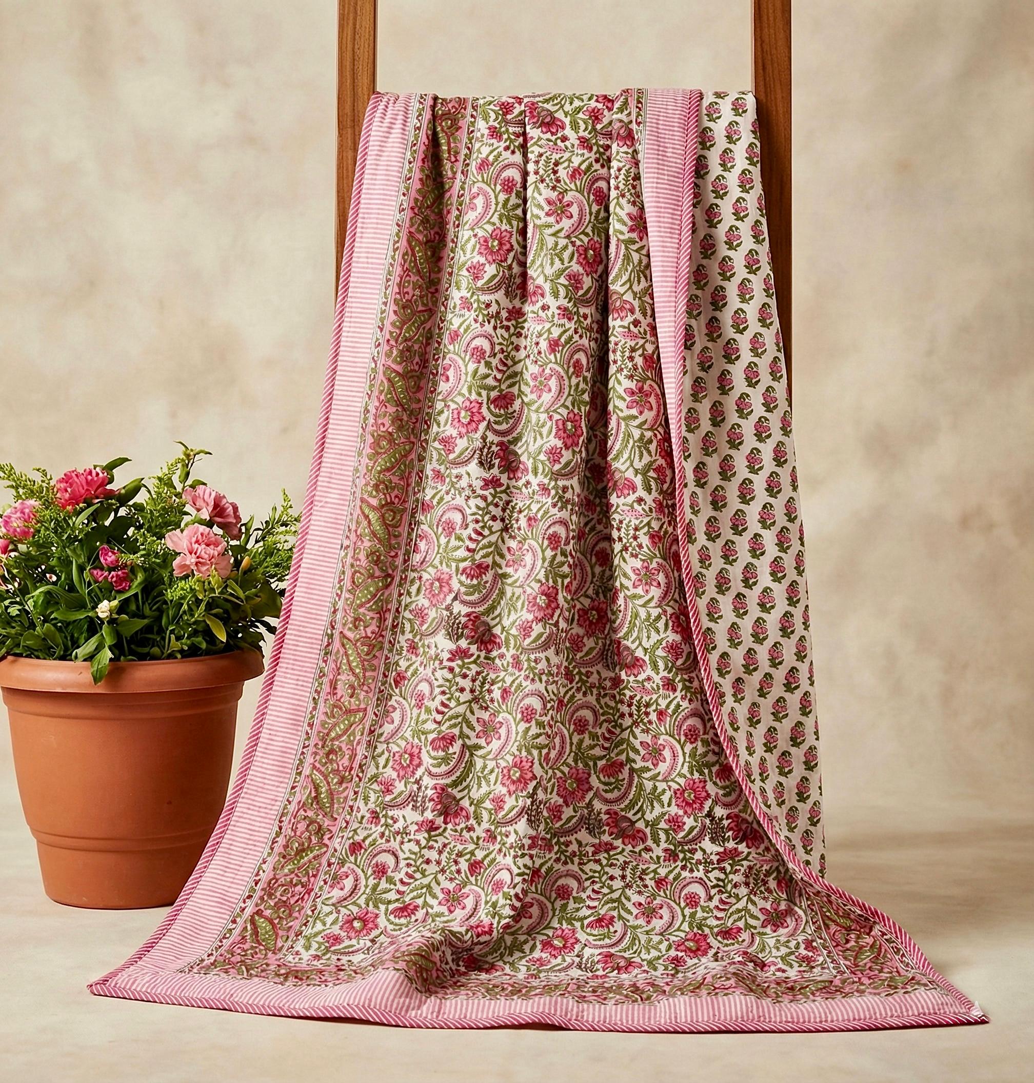 Mulmul cotton hand block printed double dohars (90x108 inches)