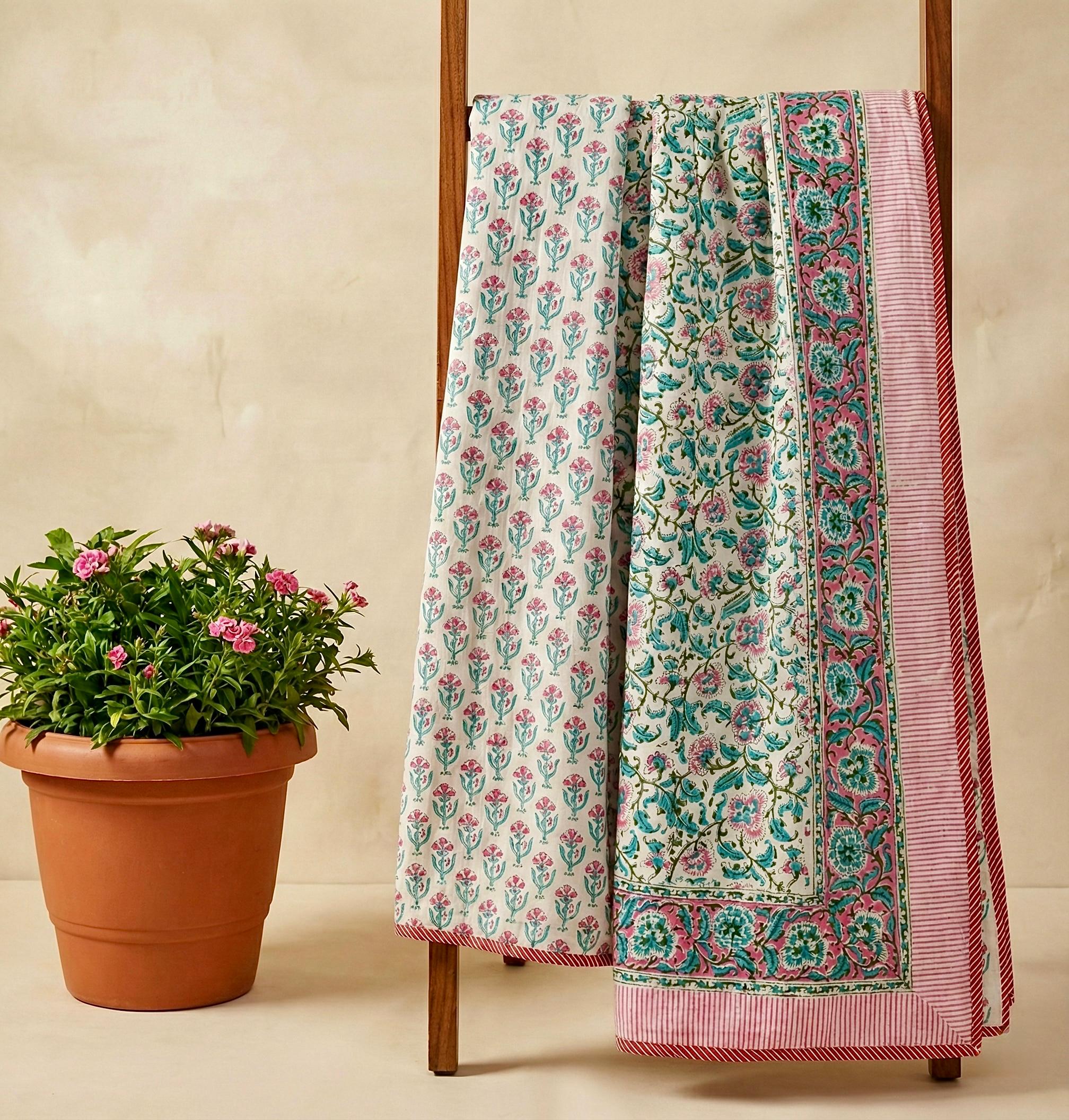 Handblock printed pure mulmul cotton all weather double dohars (90x108 inches)