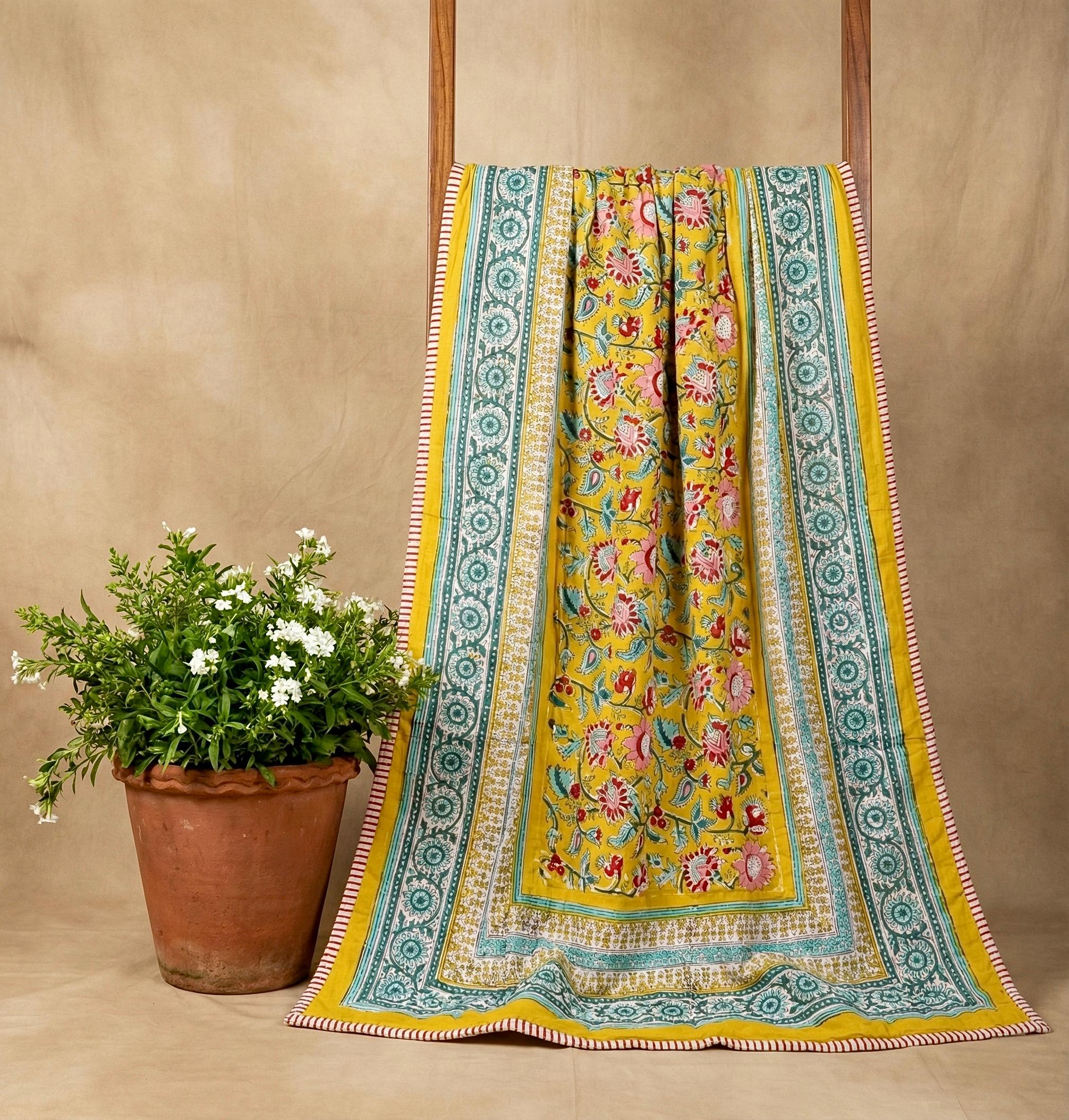 Handblock printed pure mulmul cotton all weather double dohars (90x108 inches)