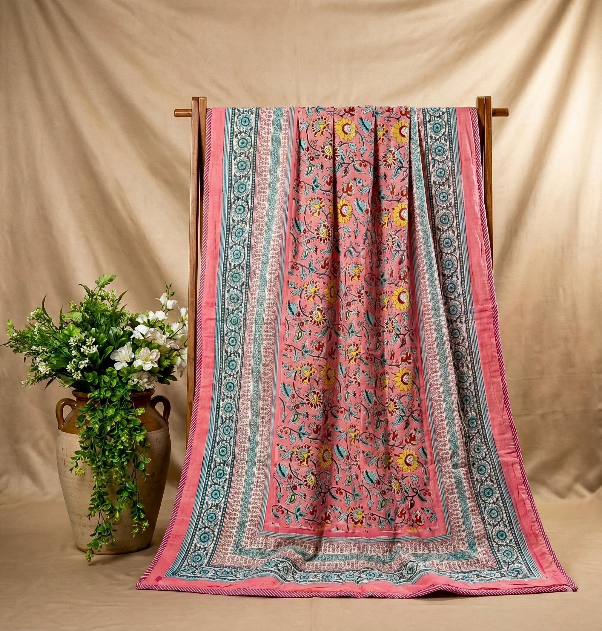 Handblock printed pure mulmul cotton all weather double dohars (90x108 inches)