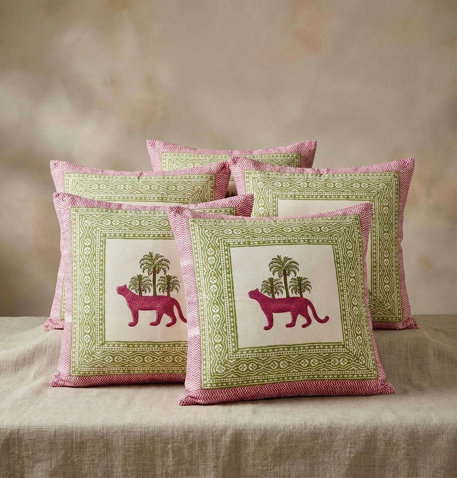 Pure cotton hand-block printed large sized cushion covers (24x24 inches set of 5)