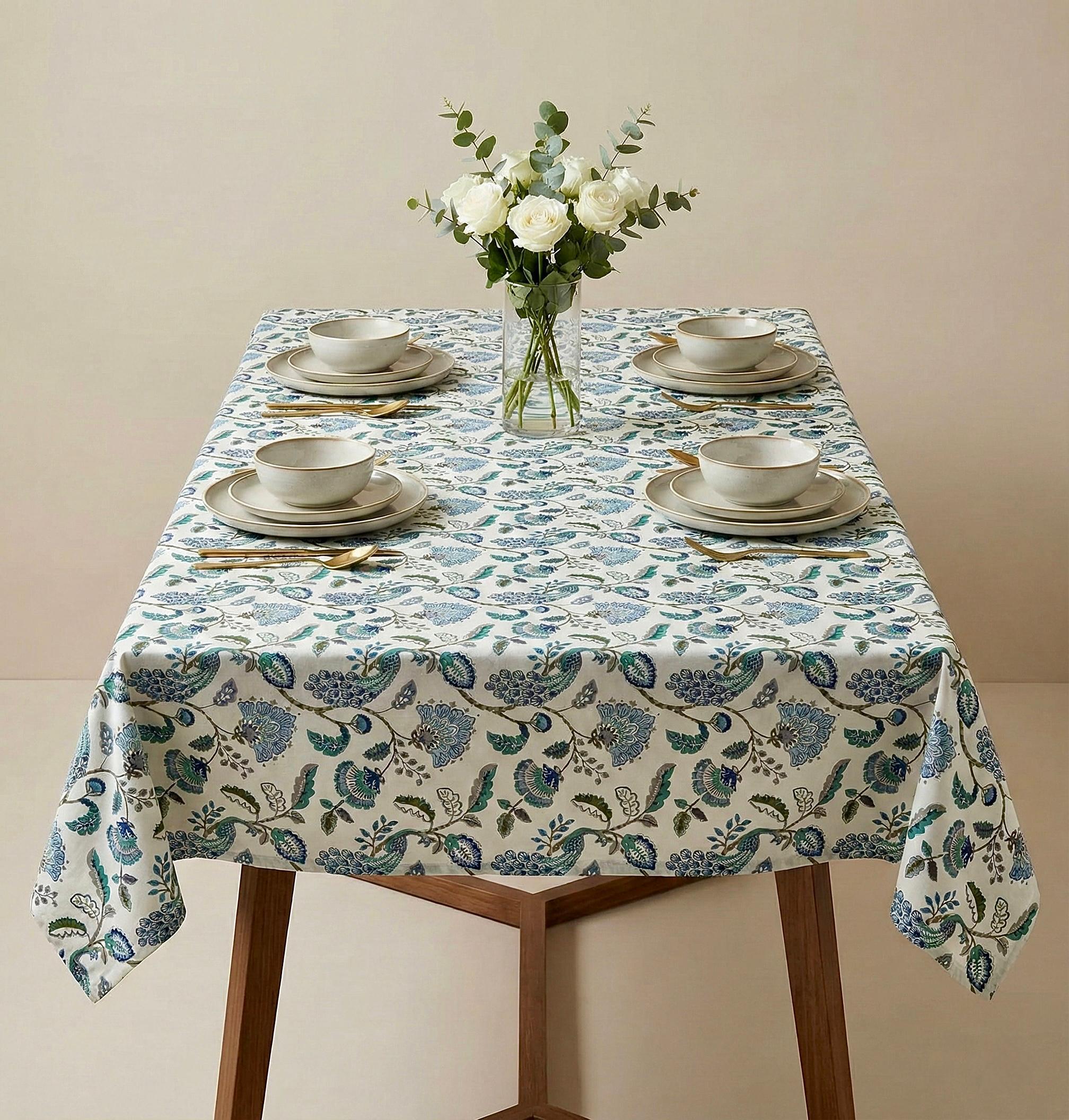 Pure cotton printed 6 seater dining table cover (60x90 inches)