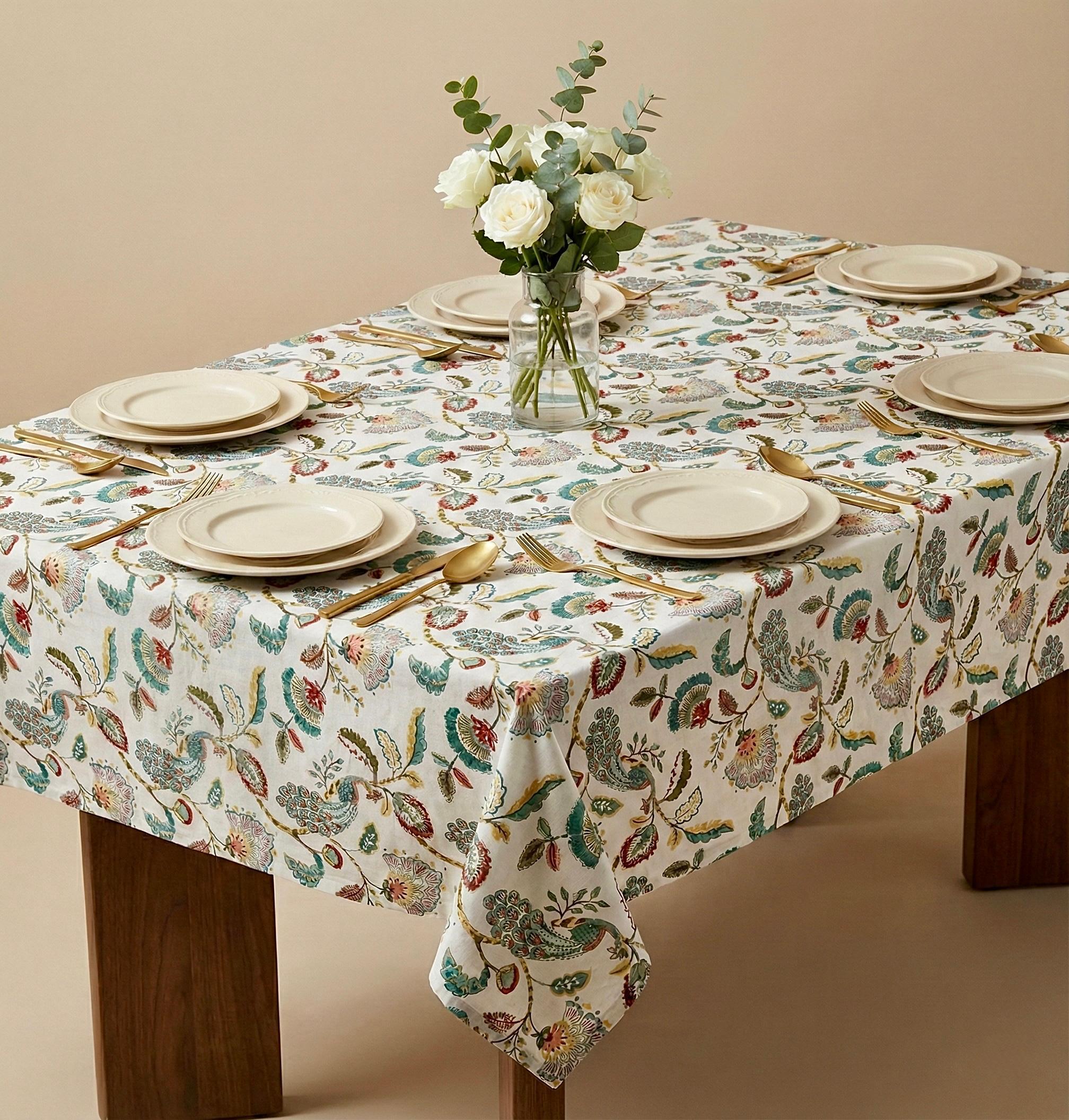 Pure cotton printed 6 seater dining table cover (60x90 inches)