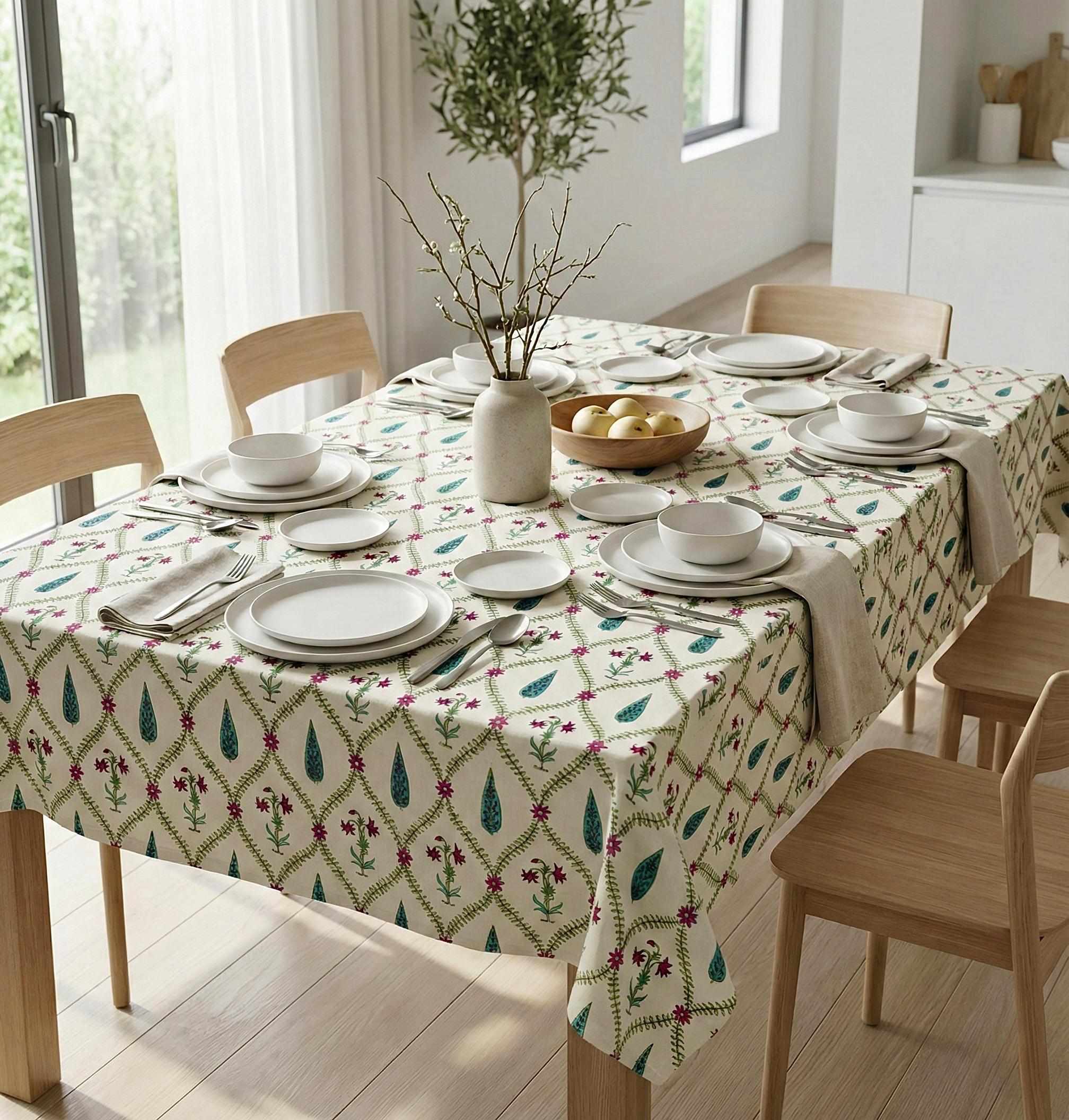 Pure cotton printed 6 seater dining table cover (60x90 inches)