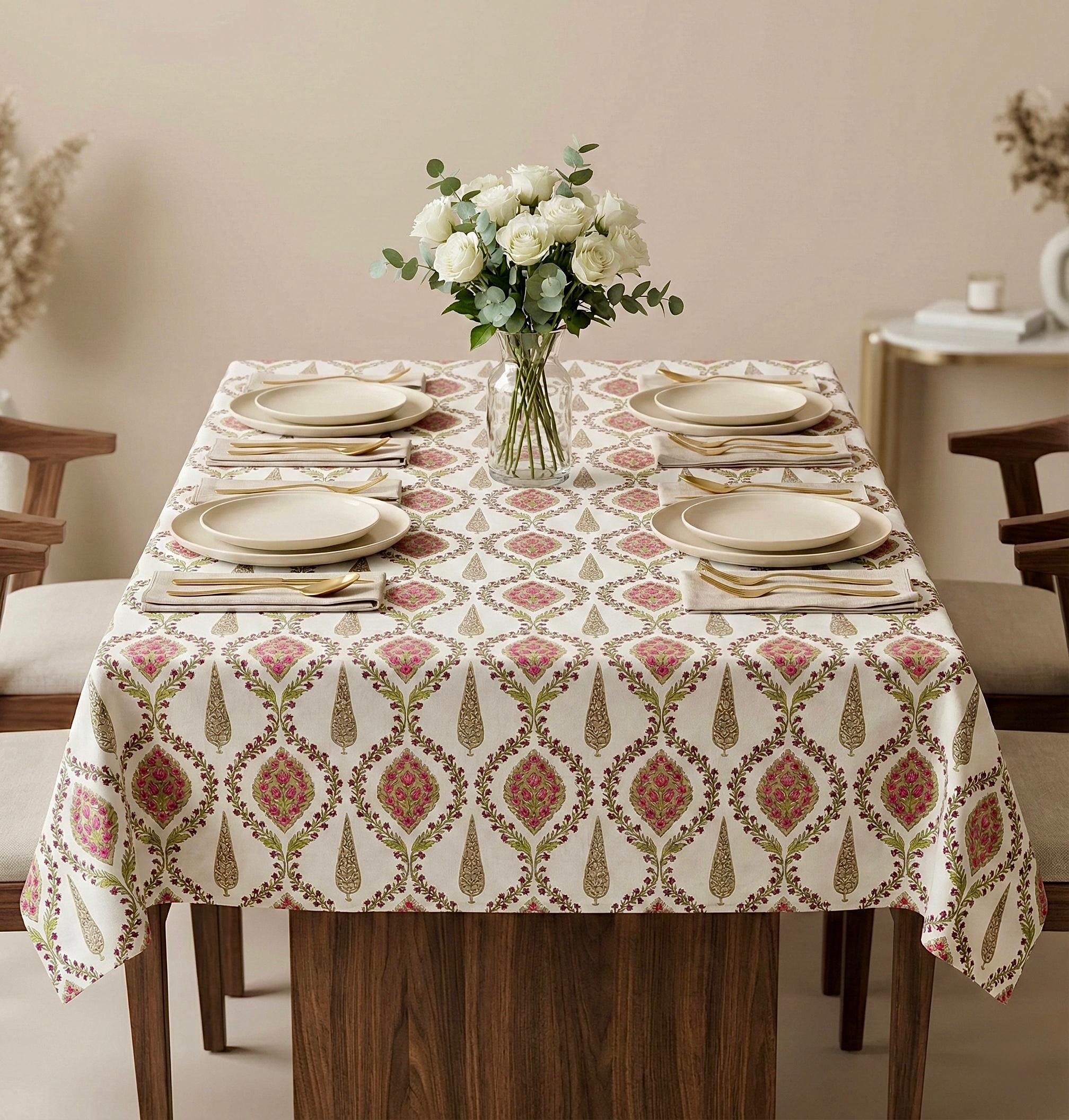 Pure cotton printed 6 seater dining table cover (60x90 inches)