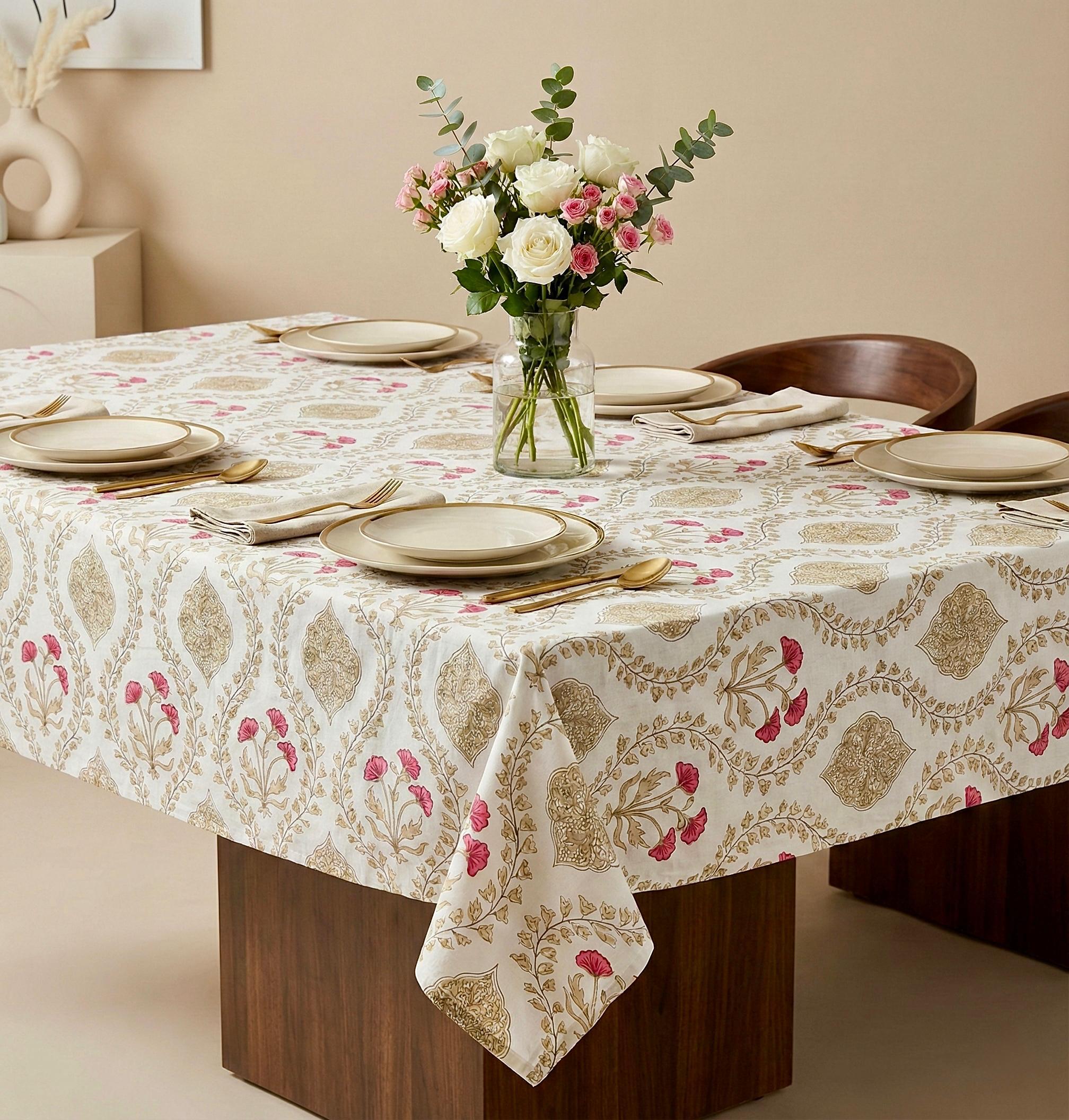 Pure cotton printed 6 seater dining table cover (60x90 inches)