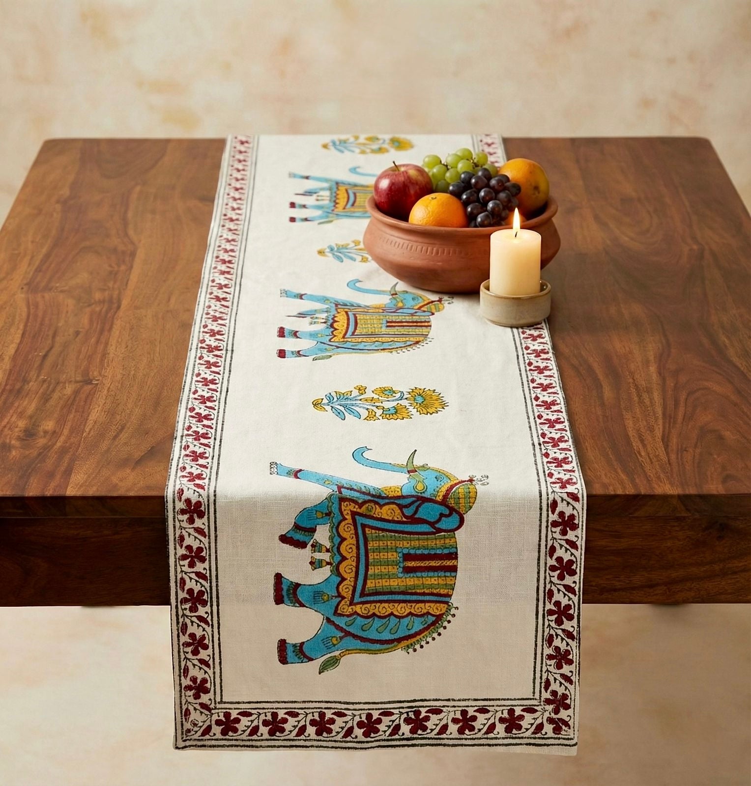 Pure cotton jute textured hand-block printed table runners 6 seater dining tables