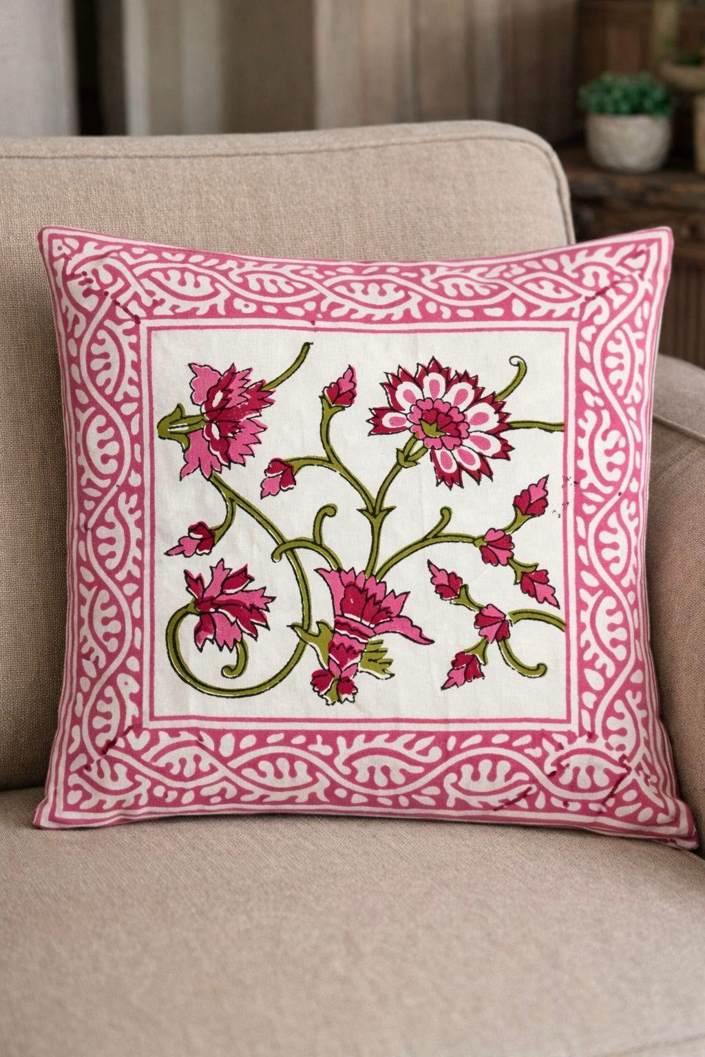 Pure cotton hand-block printed set of 5 small cushion covers (12x12 inches)