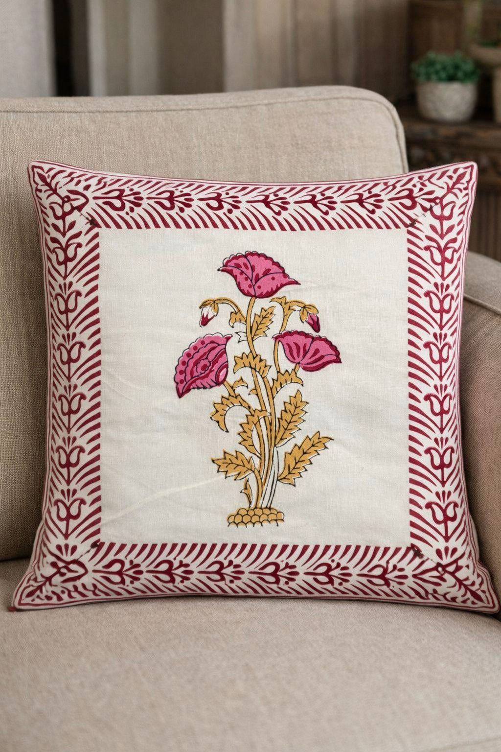 Pure cotton hand-block printed set of 5 small cushion covers (12x12 inches)