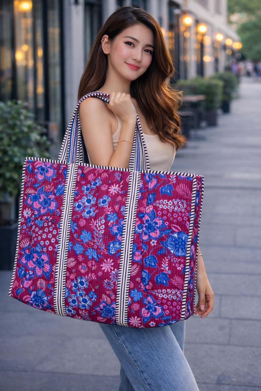 Pure cotton quilted tote bags (18x18 inches)
