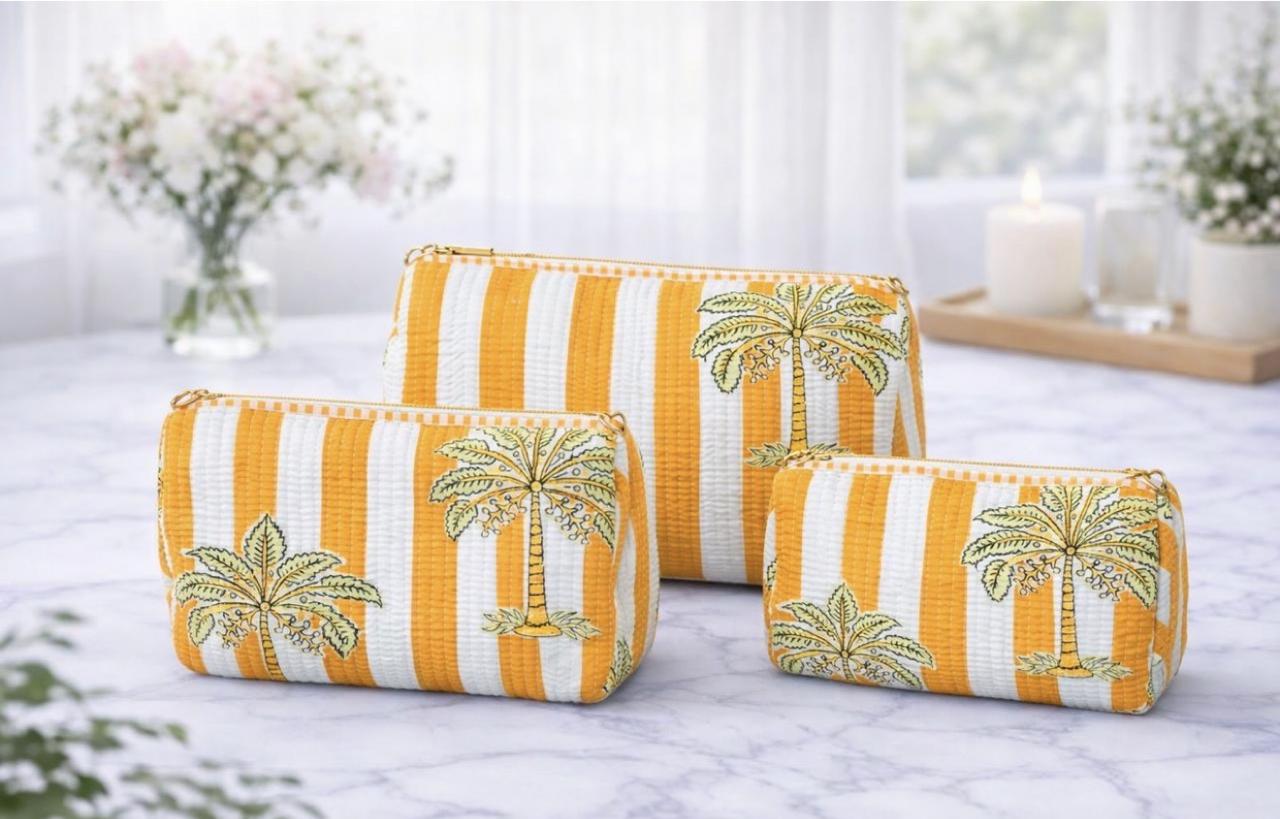 Pure cotton quilted travel / utility pouches (set of 3)