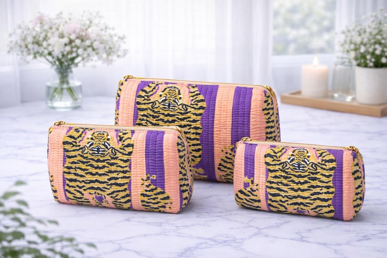 Pure cotton quilted travel / utility pouches (set of 3)
