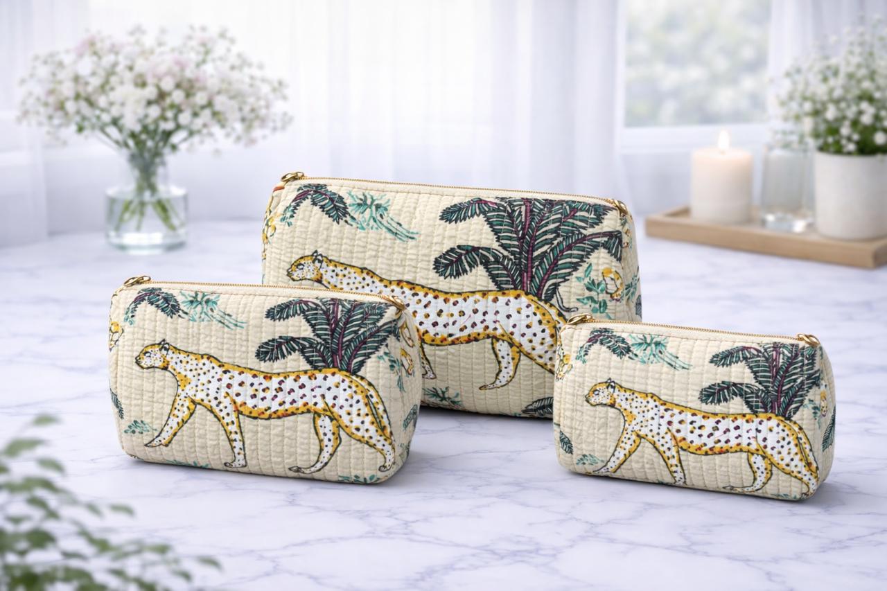Pure cotton quilted travel / utility pouches (set of 3)