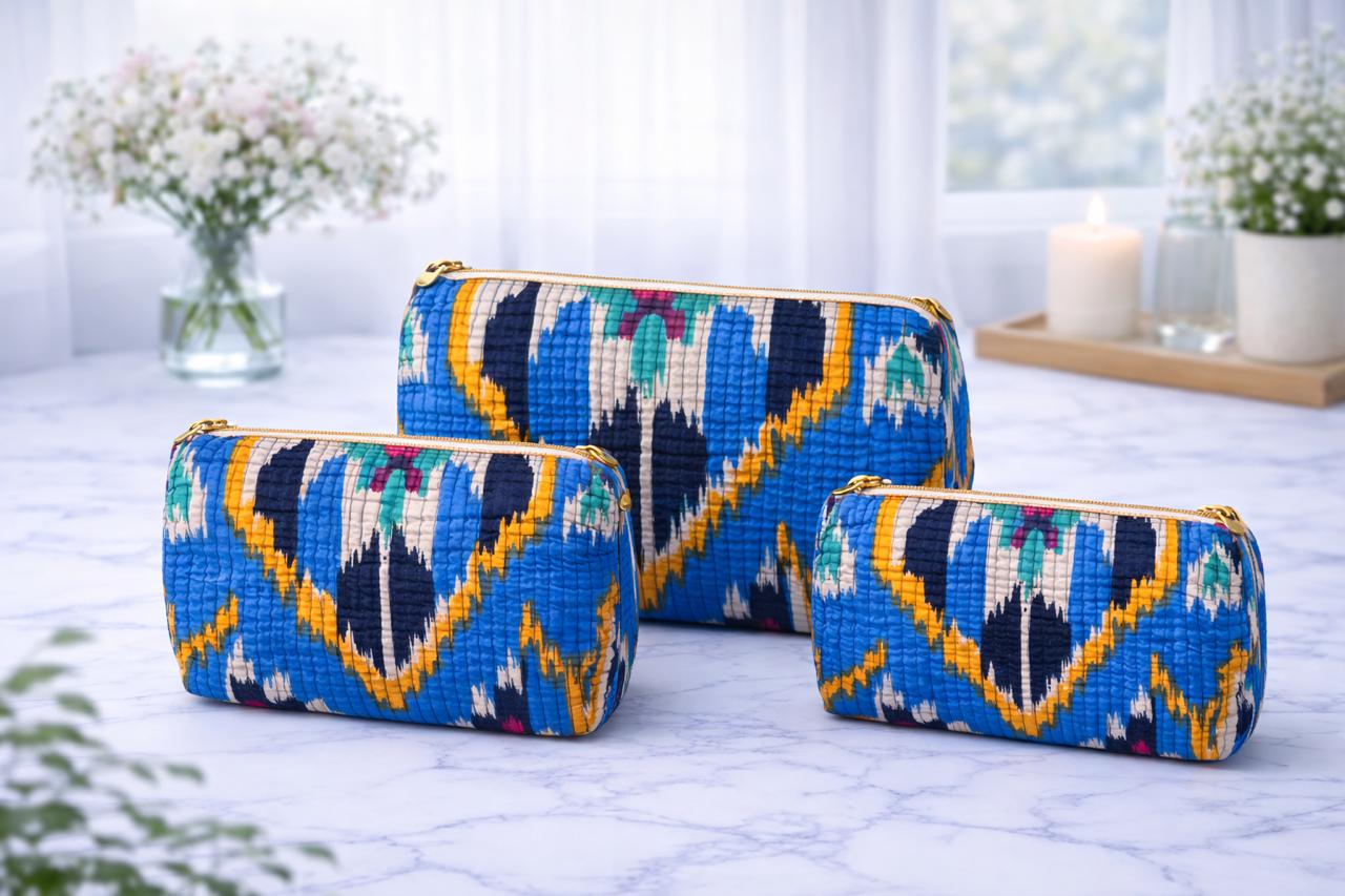 Pure cotton quilted travel / utility pouches (set of 3)