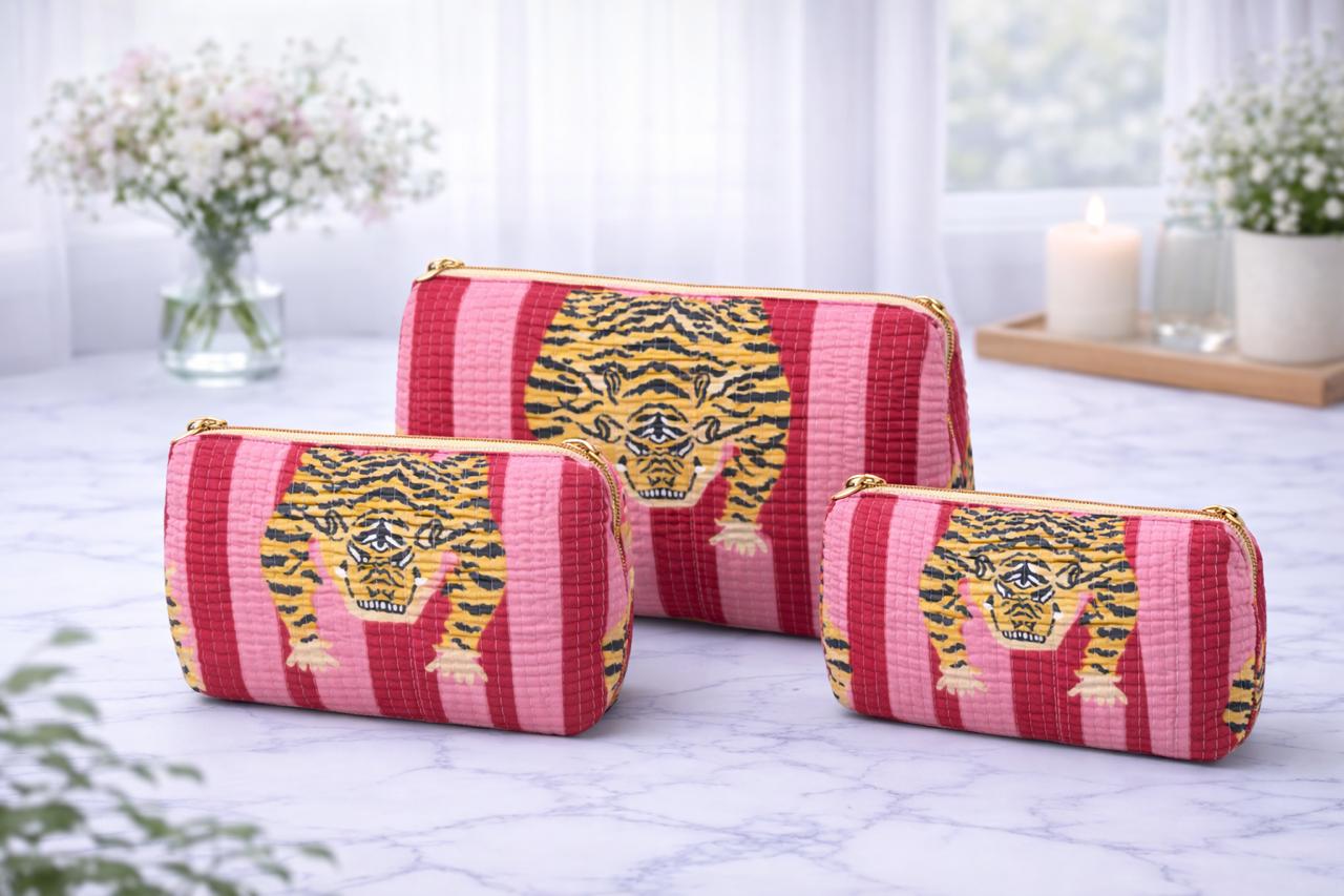 Pure cotton quilted travel / utility pouches (set of 3)