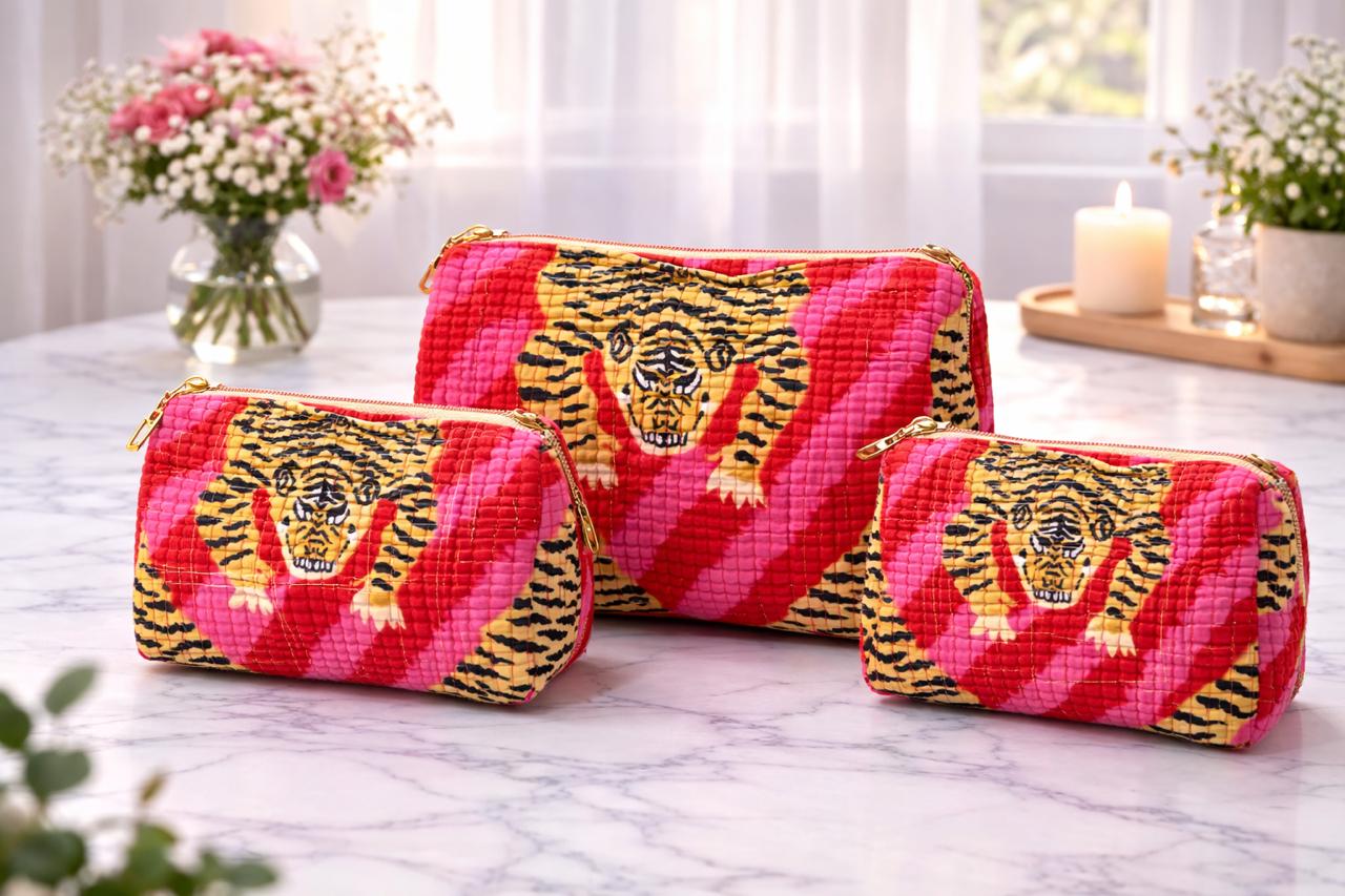 Pure cotton quilted travel / utility pouches (set of 3)