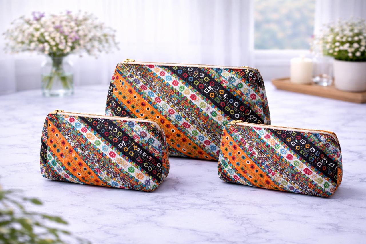 Pure cotton quilted travel / utility pouches (set of 3)