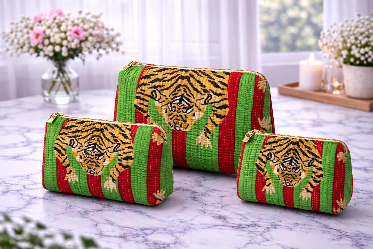 Pure cotton quilted travel / utility pouches (set of 3)