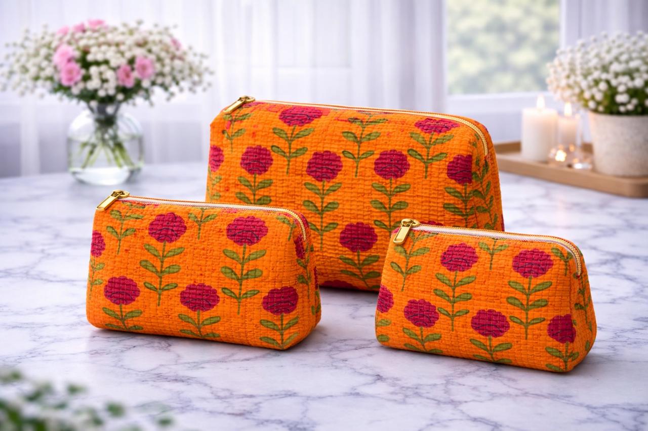 Pure cotton quilted travel / utility pouches (set of 3)