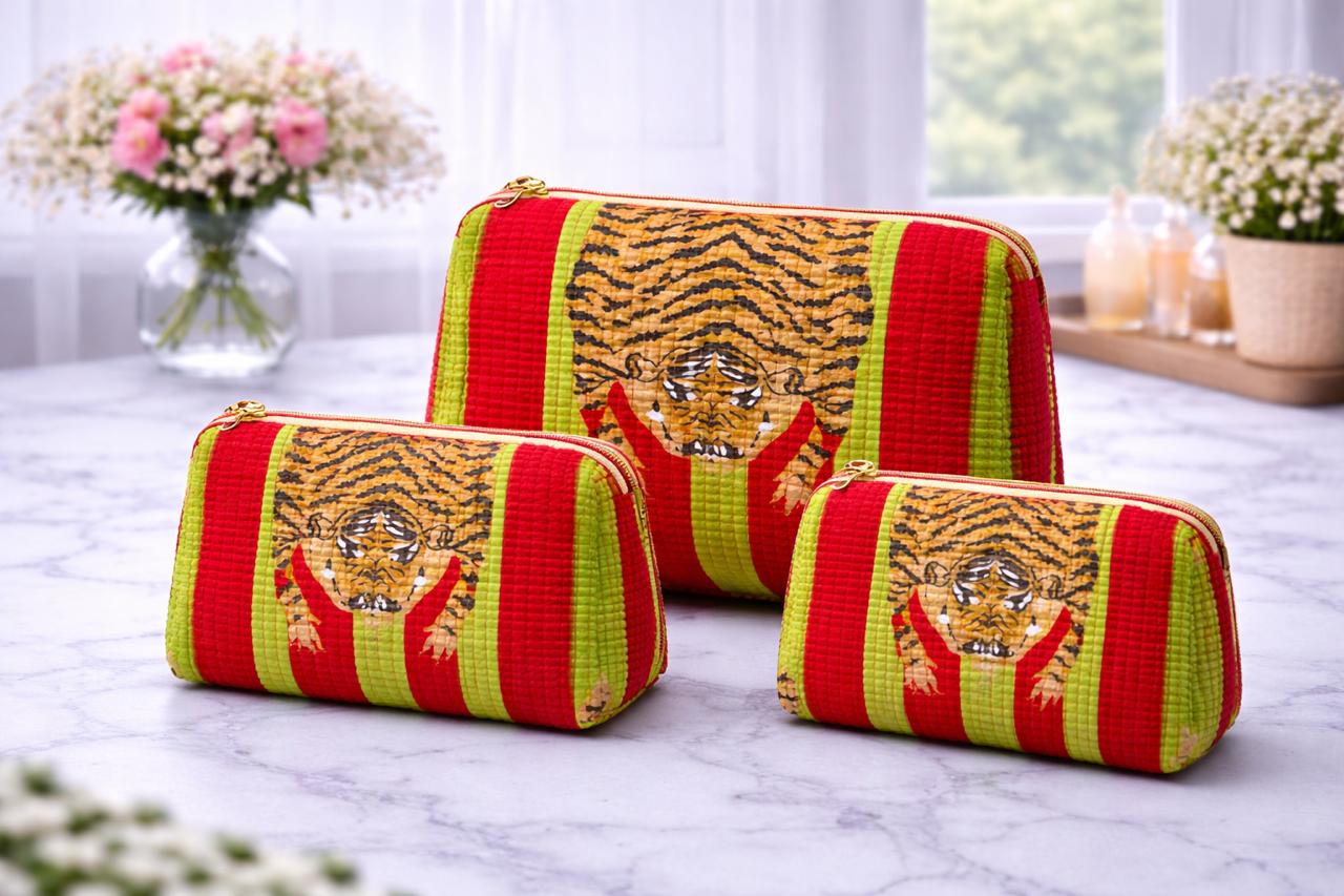 Pure cotton quilted travel / utility pouches (set of 3)