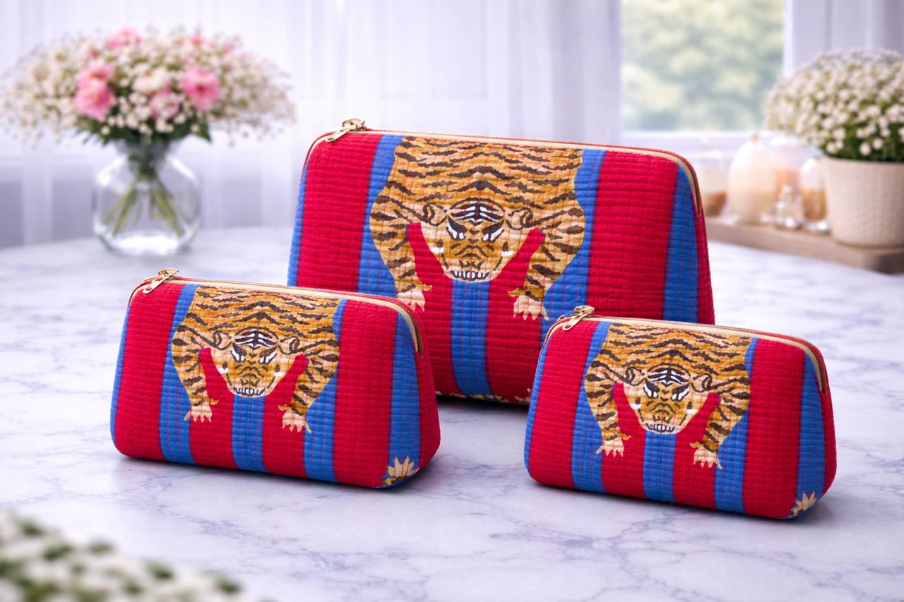 Pure cotton quilted travel / utility pouches (set of 3)