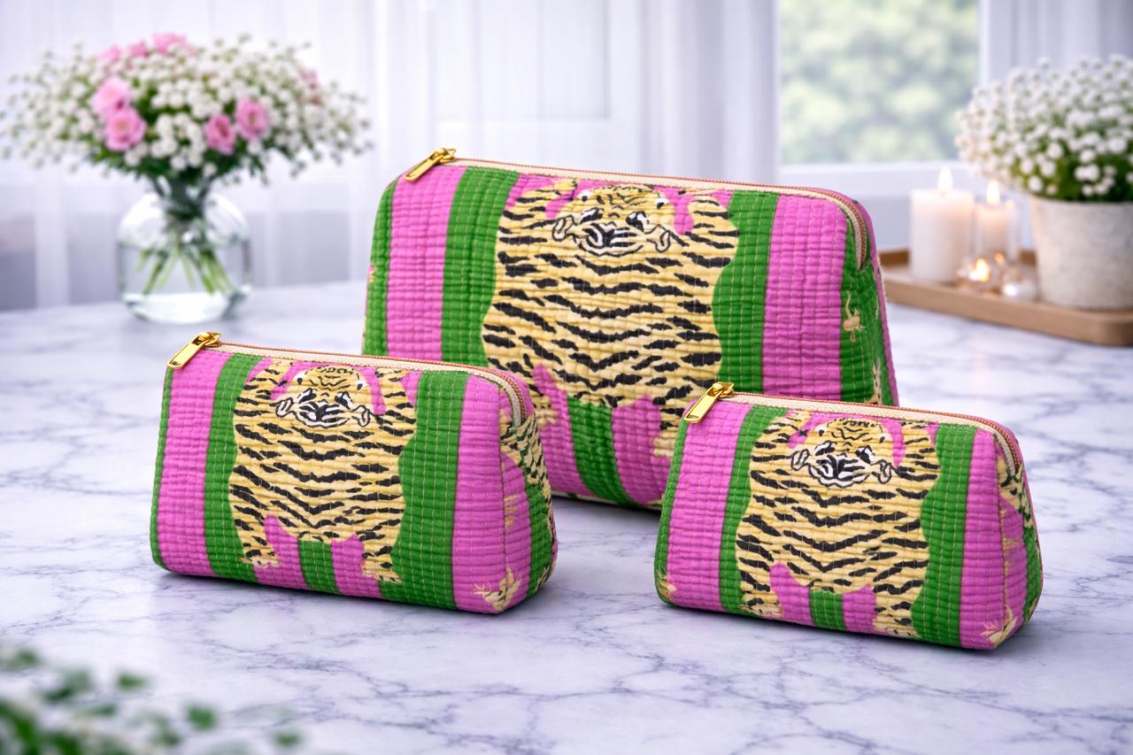 Pure cotton quilted travel / utility pouches (set of 3)