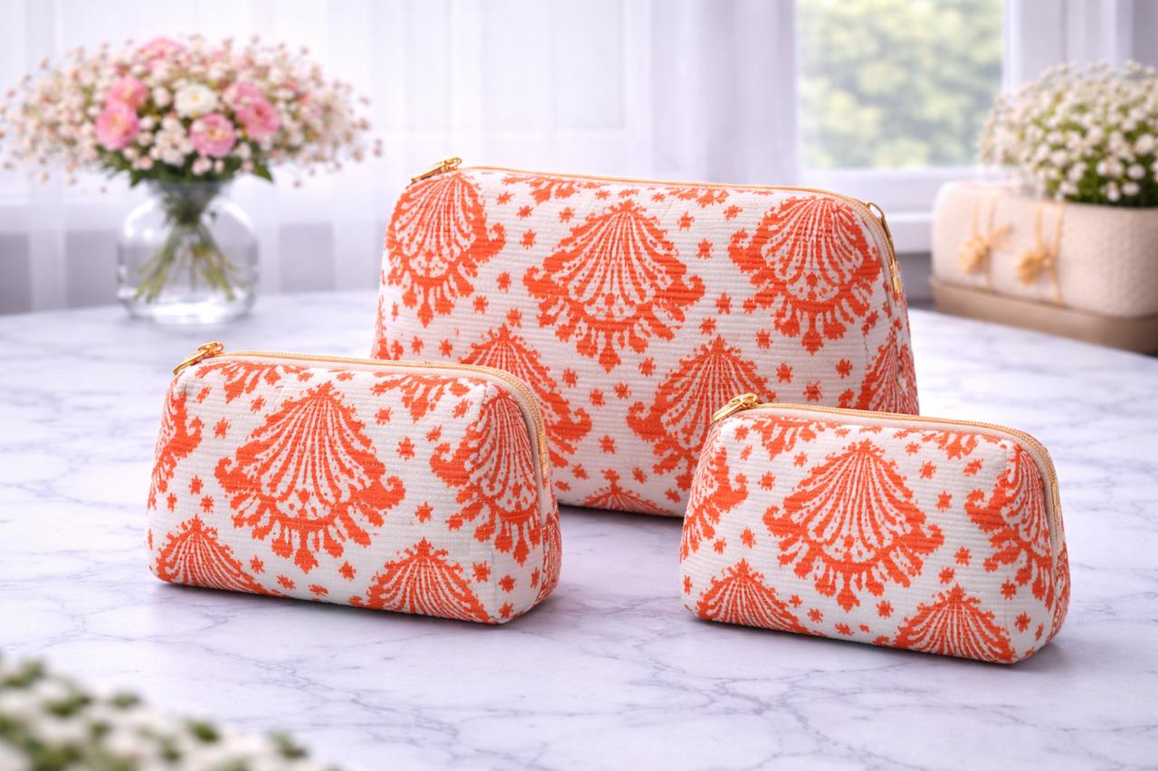 Pure cotton quilted travel / utility pouches (set of 3)
