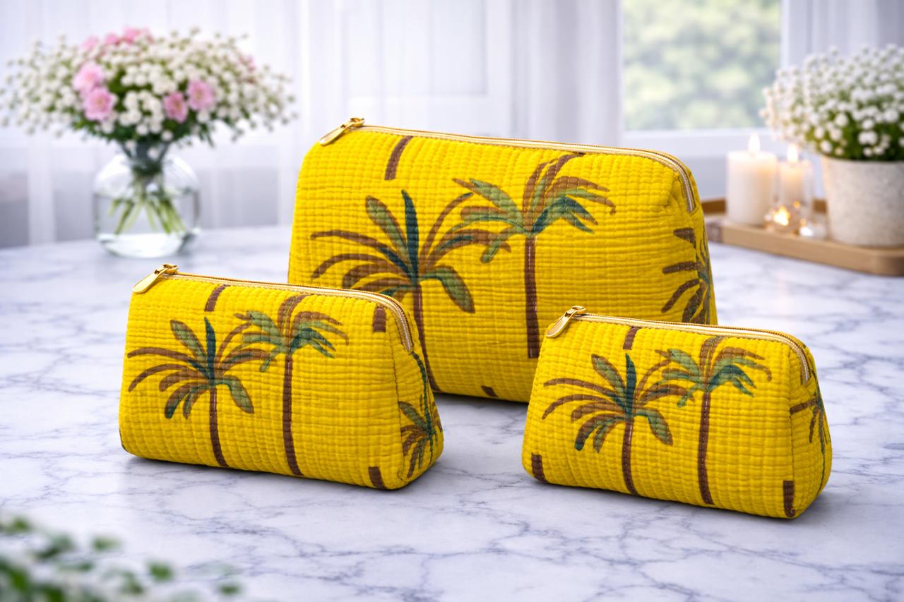 Pure cotton quilted travel / utility pouches (set of 3)