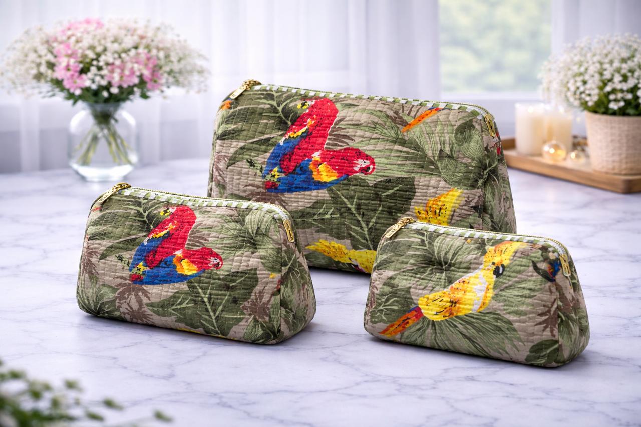 Pure cotton quilted travel / utility pouches (set of 3)