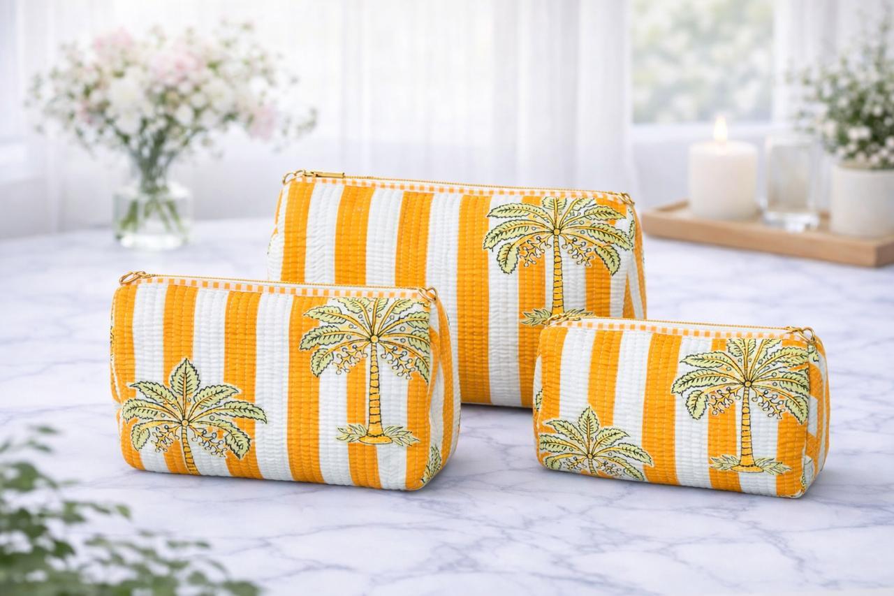 Pure cotton quilted travel / utility pouches (set of 3)