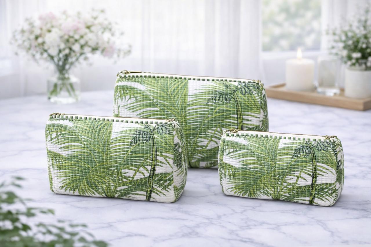 Pure cotton quilted travel / utility pouches (set of 3)