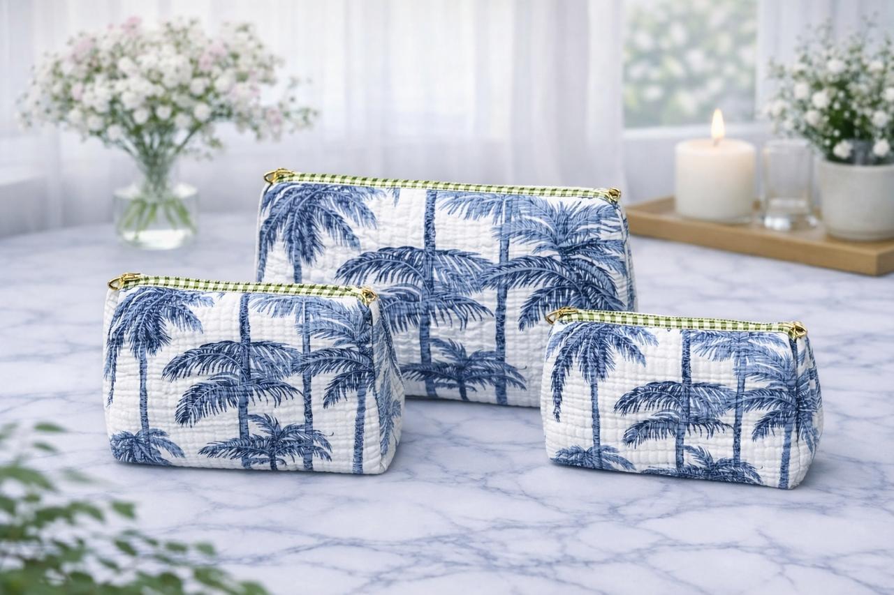 Pure cotton quilted travel / utility pouches (set of 3)