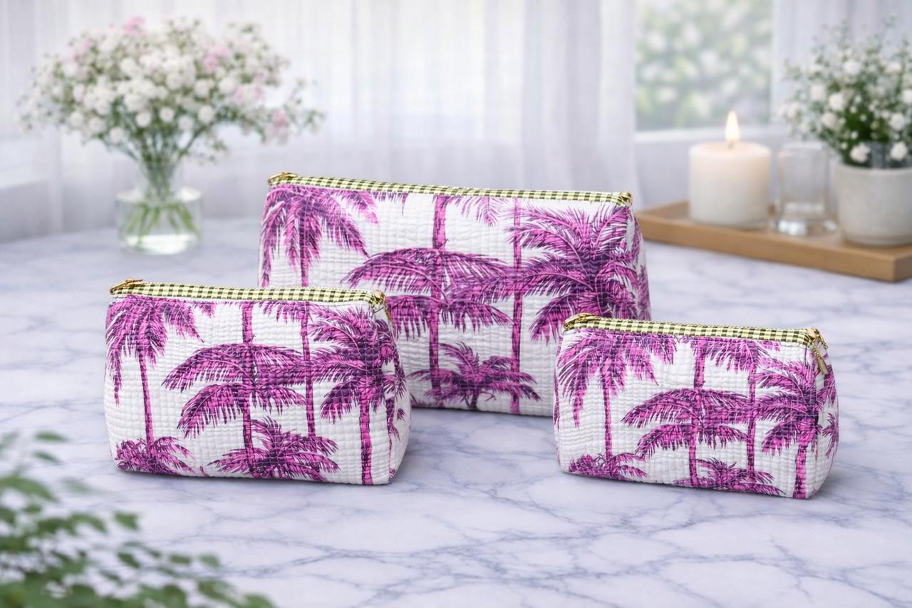 Pure cotton quilted travel / utility pouches (set of 3)