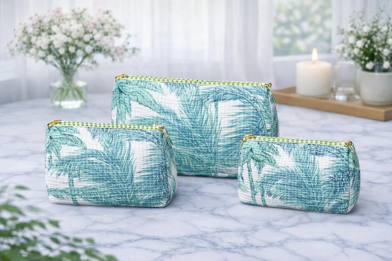 Pure cotton quilted travel / utility pouches (set of 3)