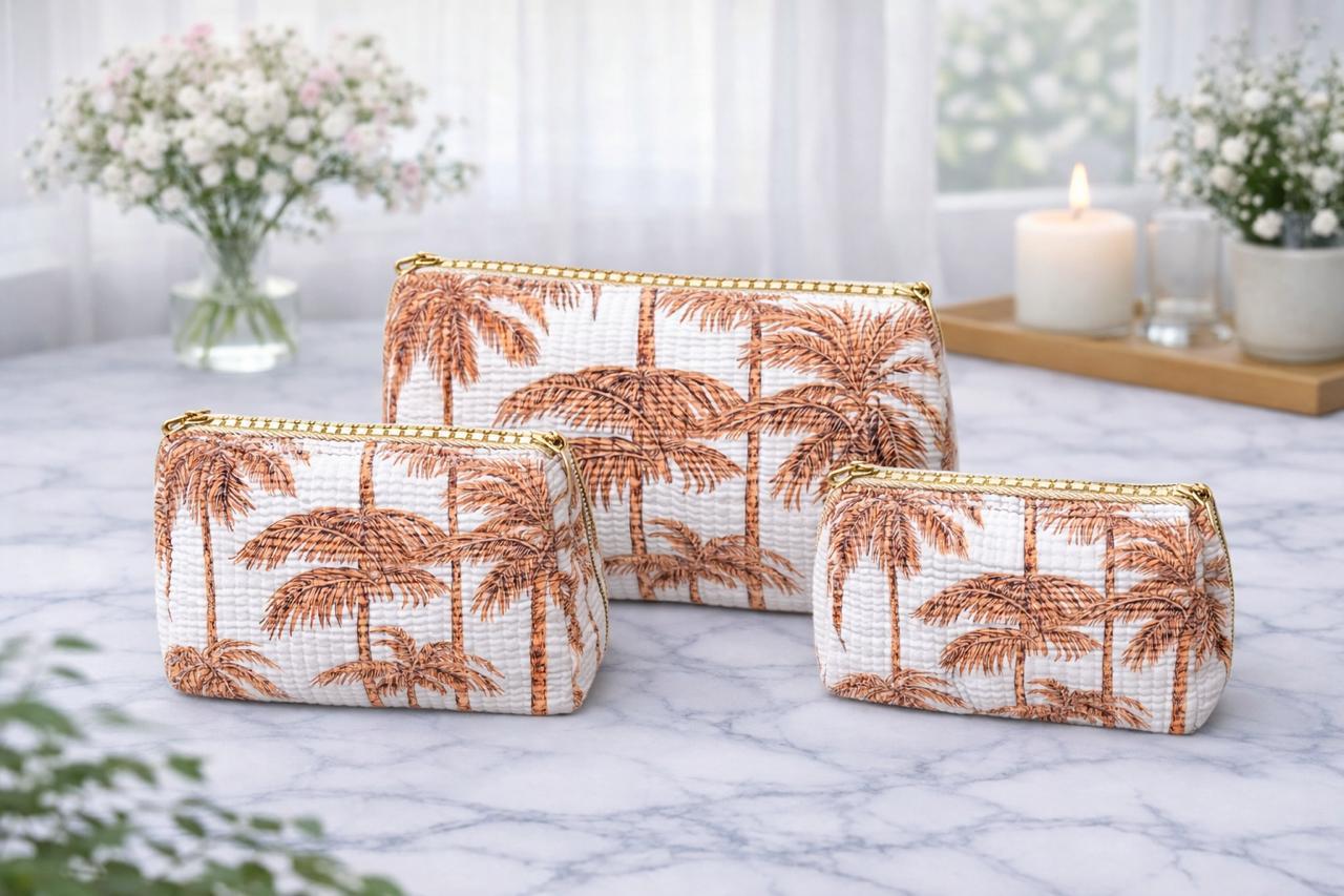Pure cotton quilted travel / utility pouches (set of 3)