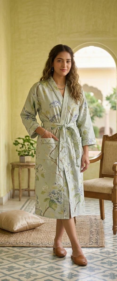 Pure cotton waffled textured bathrobe - free size
