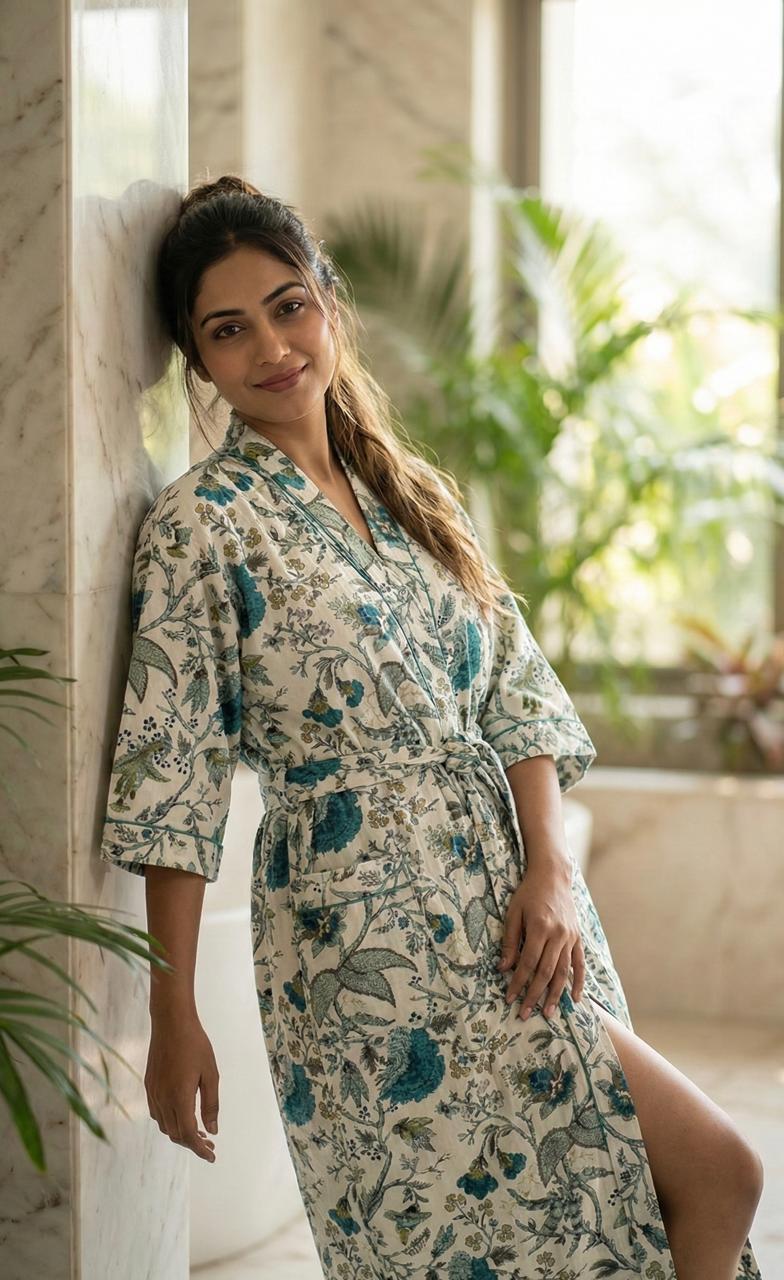 Pure cotton waffled textured bathrobe - free size