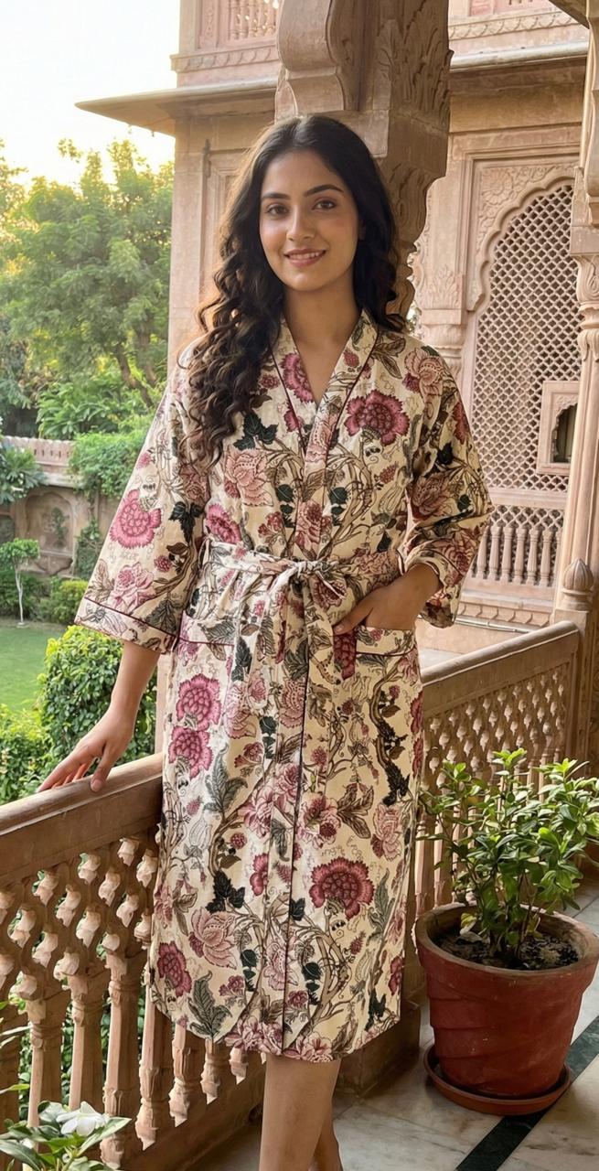 Pure cotton waffled textured bathrobe - free size