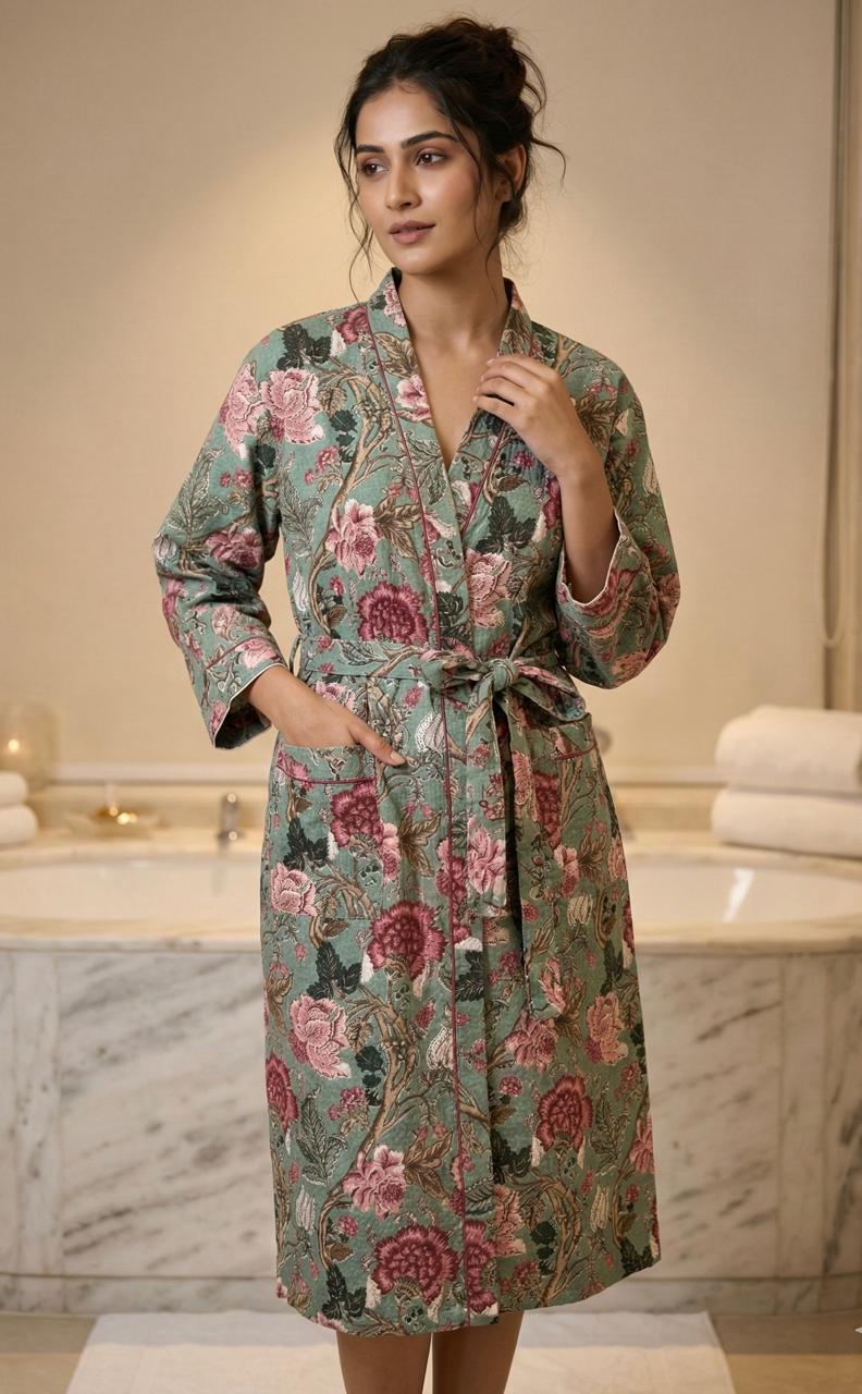 Pure cotton waffled textured bathrobe - free size