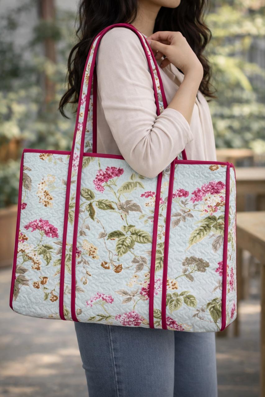 Pure cotton zigzag quilted tote bag (18x18 inches)