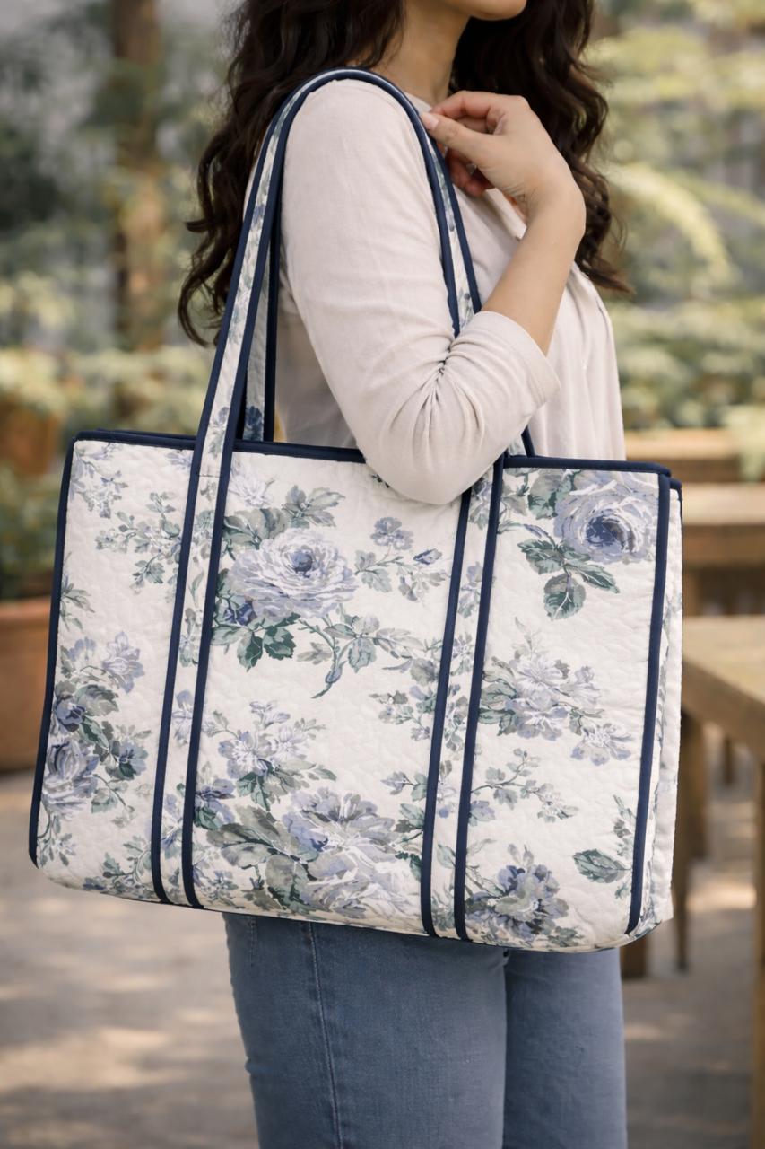 Pure cotton zigzag quilted tote bag (18x18 inches)
