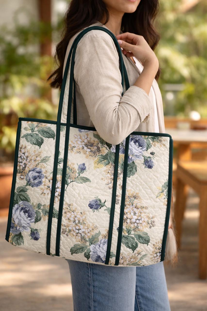 Pure cotton zigzag quilted tote bag (18x18 inches)